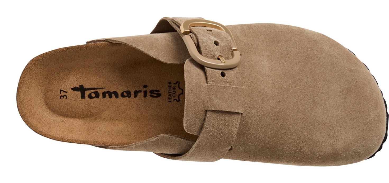 Tamaris Clog, Hausschuh, Schupfschuh, Bequemschuh mit verstellbarer Schnalle