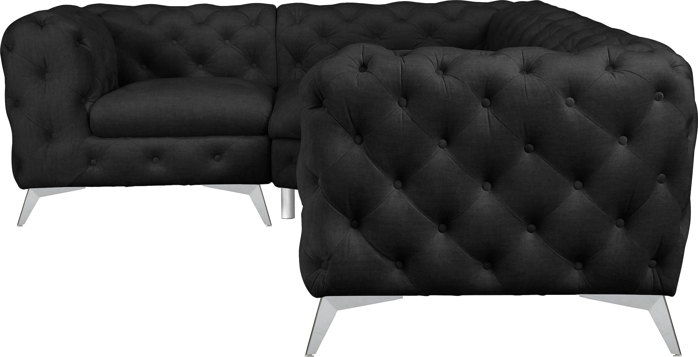 Leonique Chesterfield-Sofa »Ecksofa GLYNIS L-Form mit Wellenunterfederung, Maße B/T/H 264/204/75cm«, aufwändige Knopfheftung, moderne Chesterfield Optik, Fußfarbe wählbar