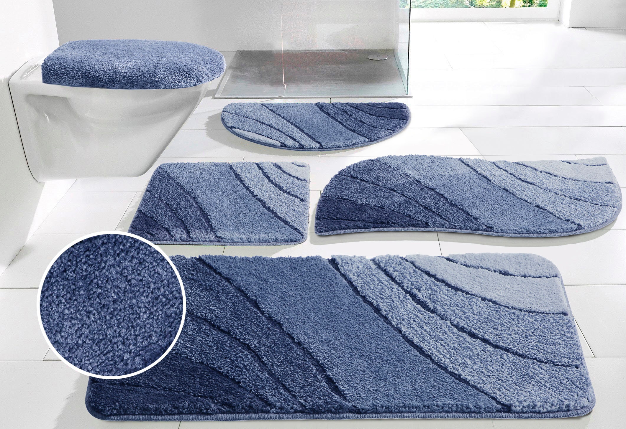 my home Badematte »Josie, Badvorleger, Badezimmer Teppich«, rutschhemmend beschichtet, fußbodenheizungsgeeignet-schnell trocknend-strapazierfähig, Badteppich, Badematten, rechteckig, rund & als 3-tlg. Set erhältlich