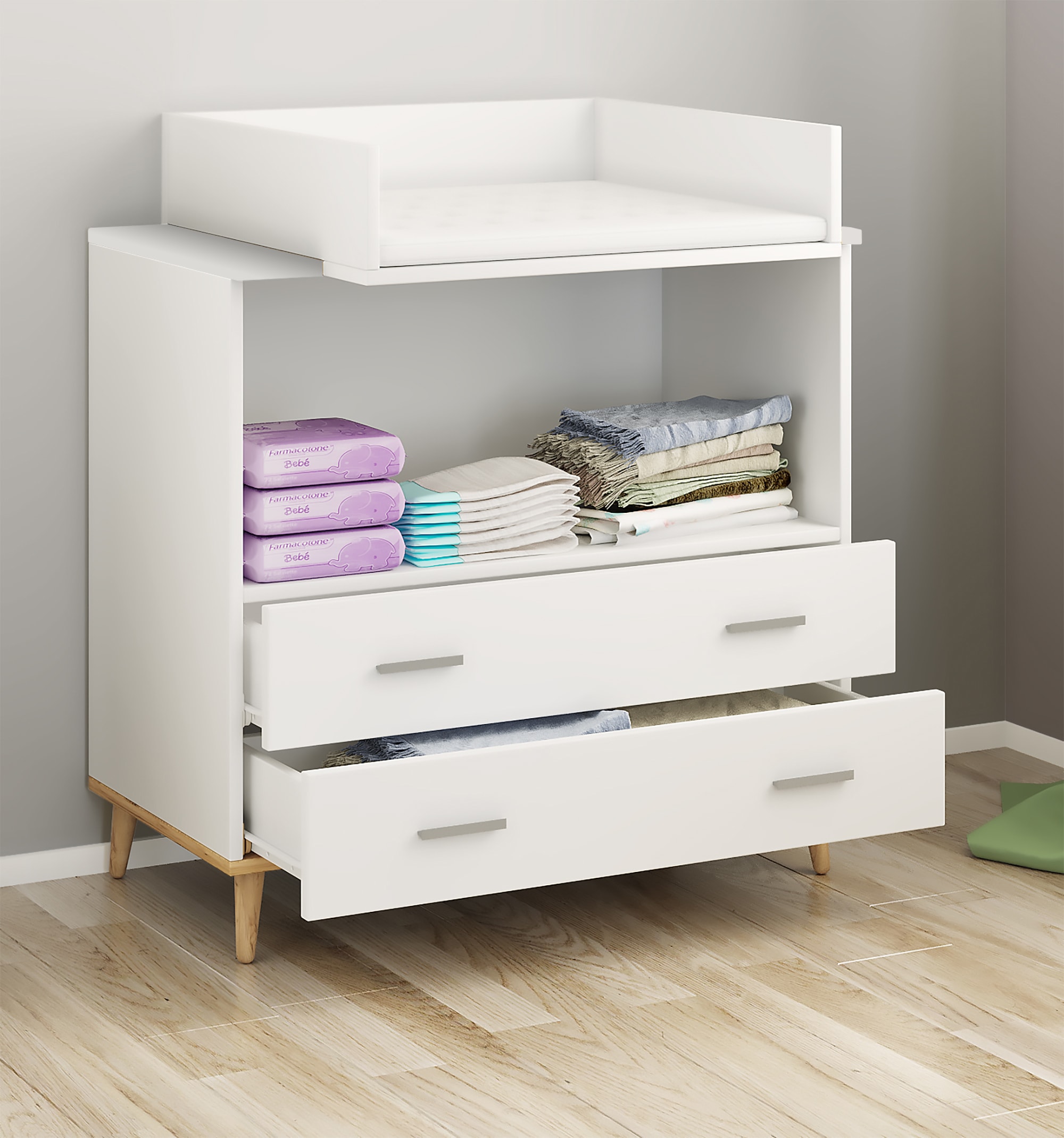 VCM Wickelkommode »Lindas«, Wickelregal mit Wickelaufsatz | Maße H. 93 x B. 80 x T. 49 | zwei Schubladen für Stauraum