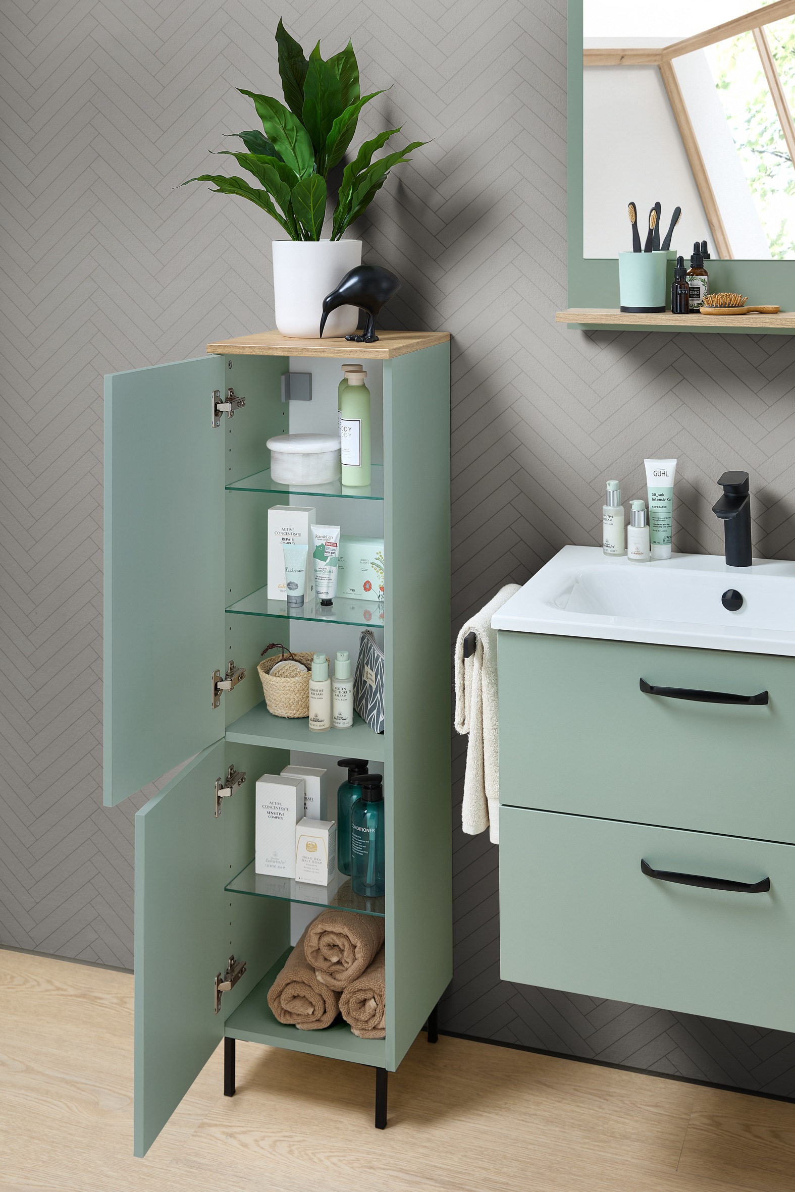 Saphir Badmöbel-Set »Quickset 500, Waschbeckenunterschrank mit Spiegel« 5 Stk. tlg.