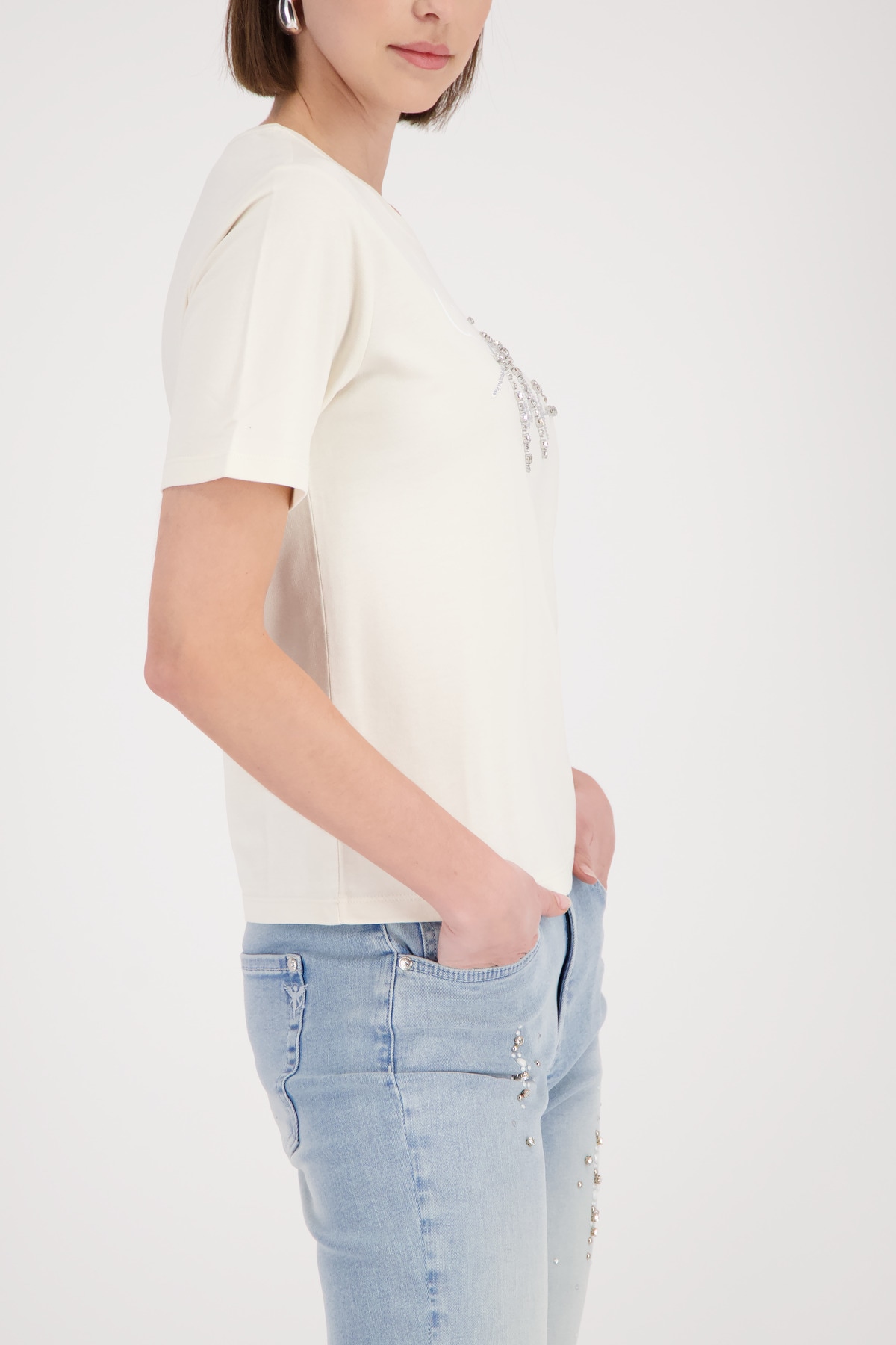 Monari Rundhalsshirt »Shirt Schmuckschrift« mit Glitzersteinchen