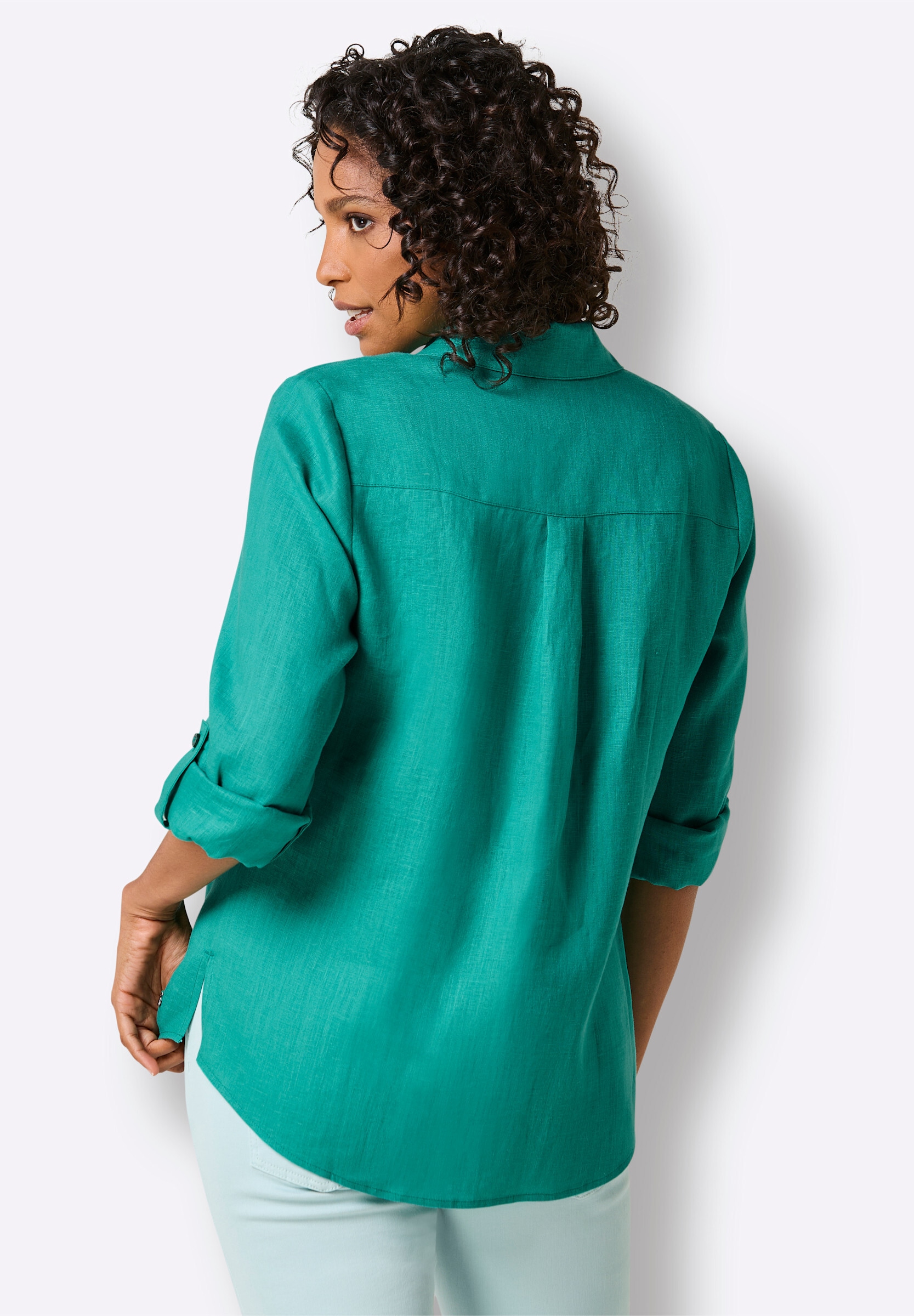 creation L Hemdbluse »Leinen-Bluse Leinenbluse mit Spitze und Biesen«