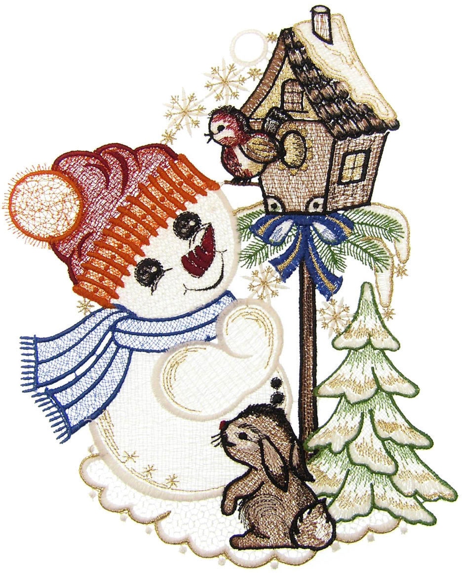 W. Reuter & Sohn - Plauener Spitze Fensterbild »Süßer Schneemann« Made in Germany in bunt, Größe B/L: 21 cm x 29 cm