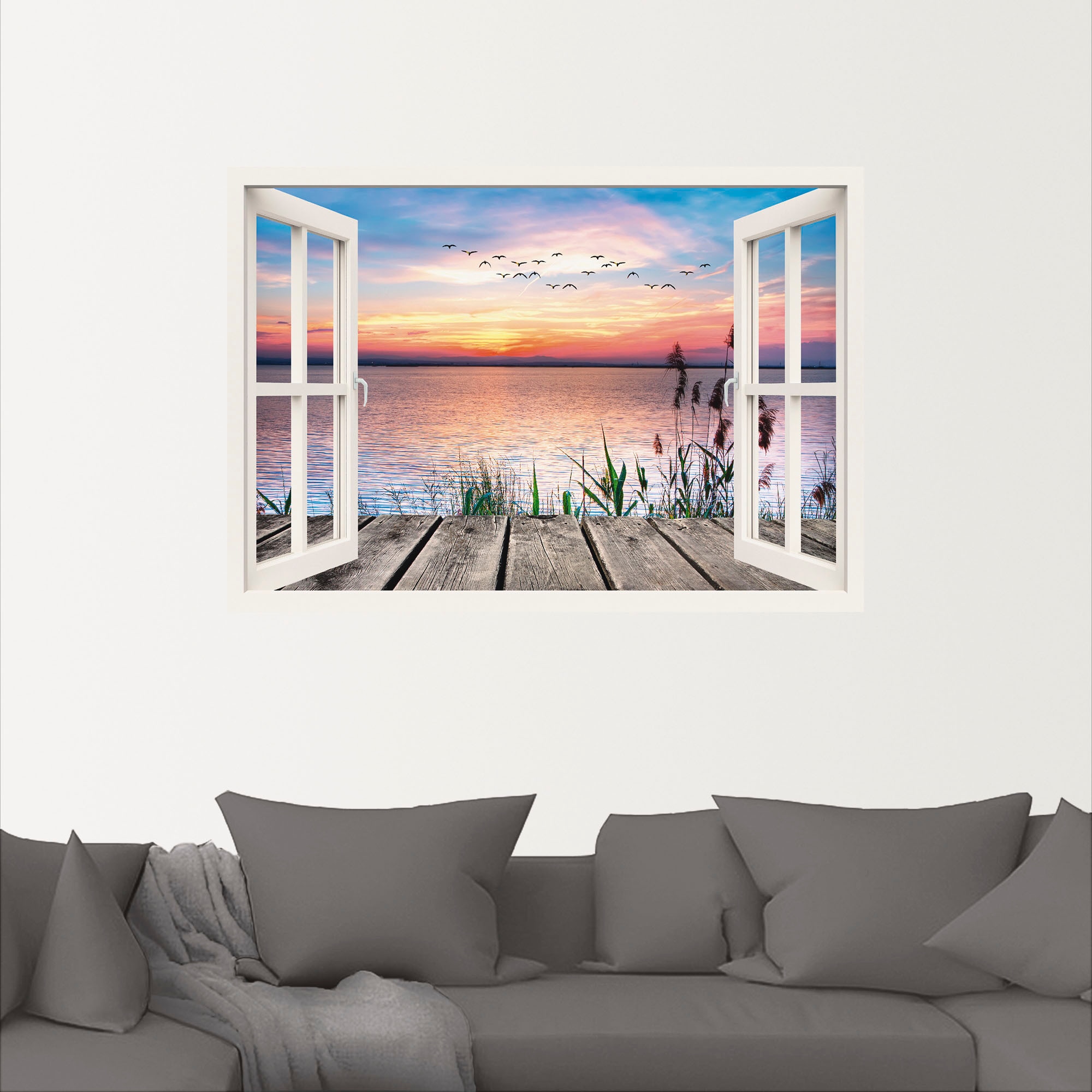 Artland Wandbild »See in den Farben der Wolken«, Fensterblick, (1 St.), als Leinwandbild, Poster, Wandaufkleber in verschied. Größen