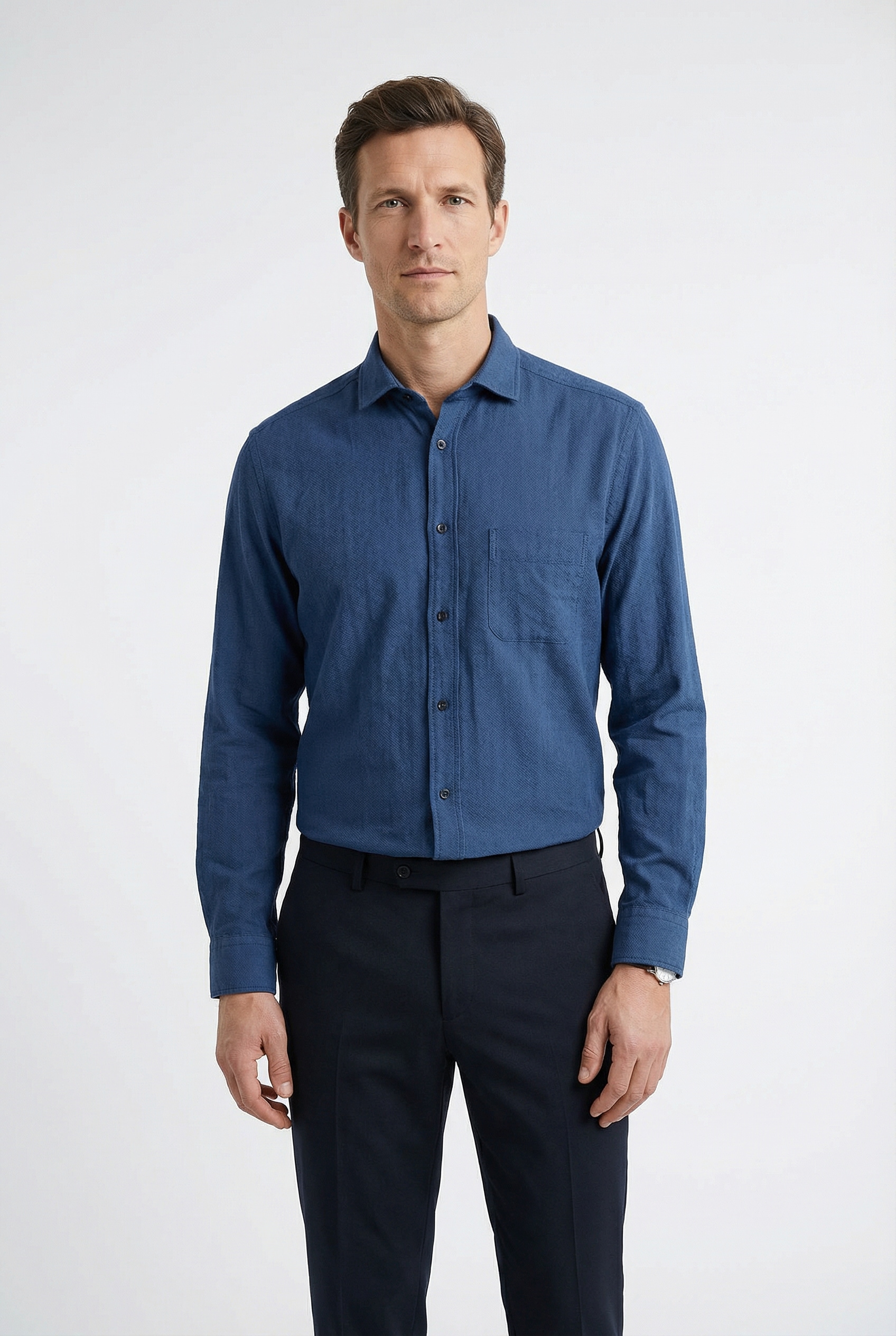 OLYMP Flanellhemd casual, modern fit, Kentkragen, unifarben