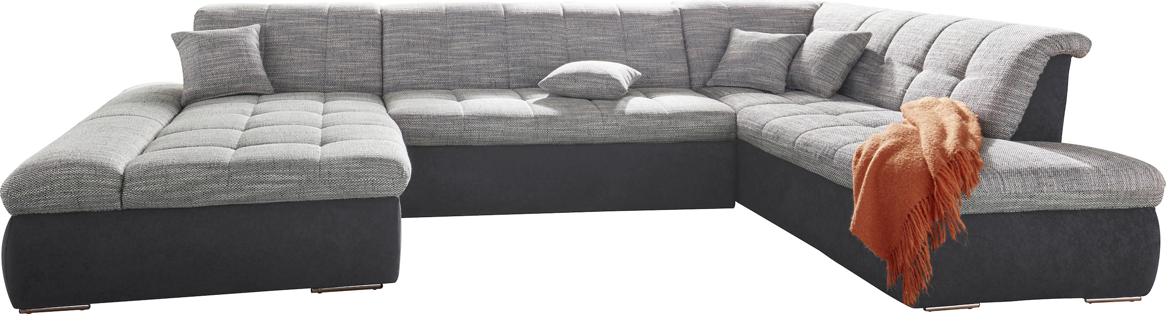DOMO collection Wohnlandschaft »PB Moric wahlweise mit Bettfunktion und Armteilverstellung  U-Form«, XXL-Format B/T/H: 353/216/80 cm, feine Steppung, incl. Zierkissen