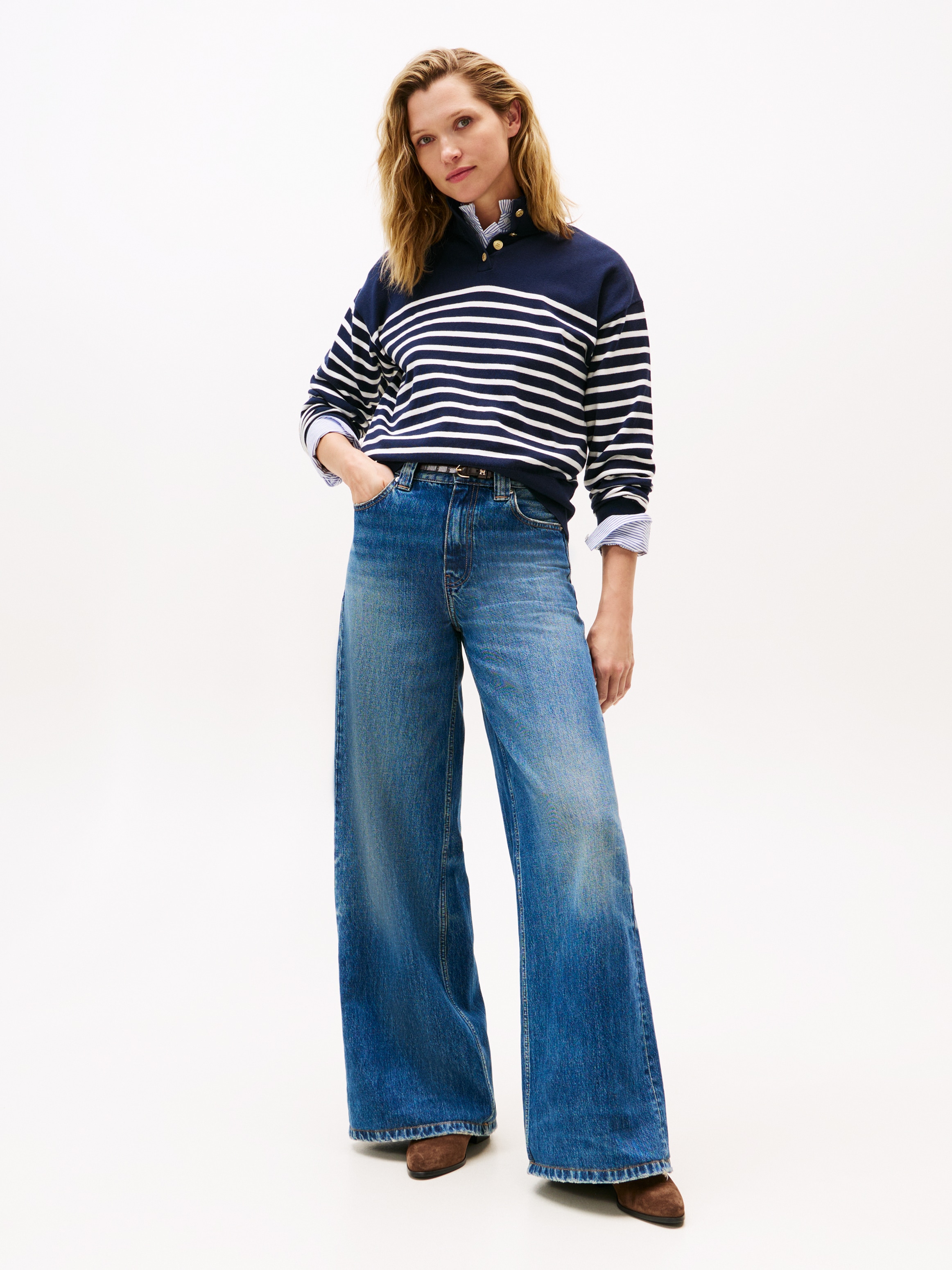 Tommy Hilfiger Strickpullover »CO JERSEY GOLD BTN MOCK-NK SWT«, mit goldfarbenen Knöpfen