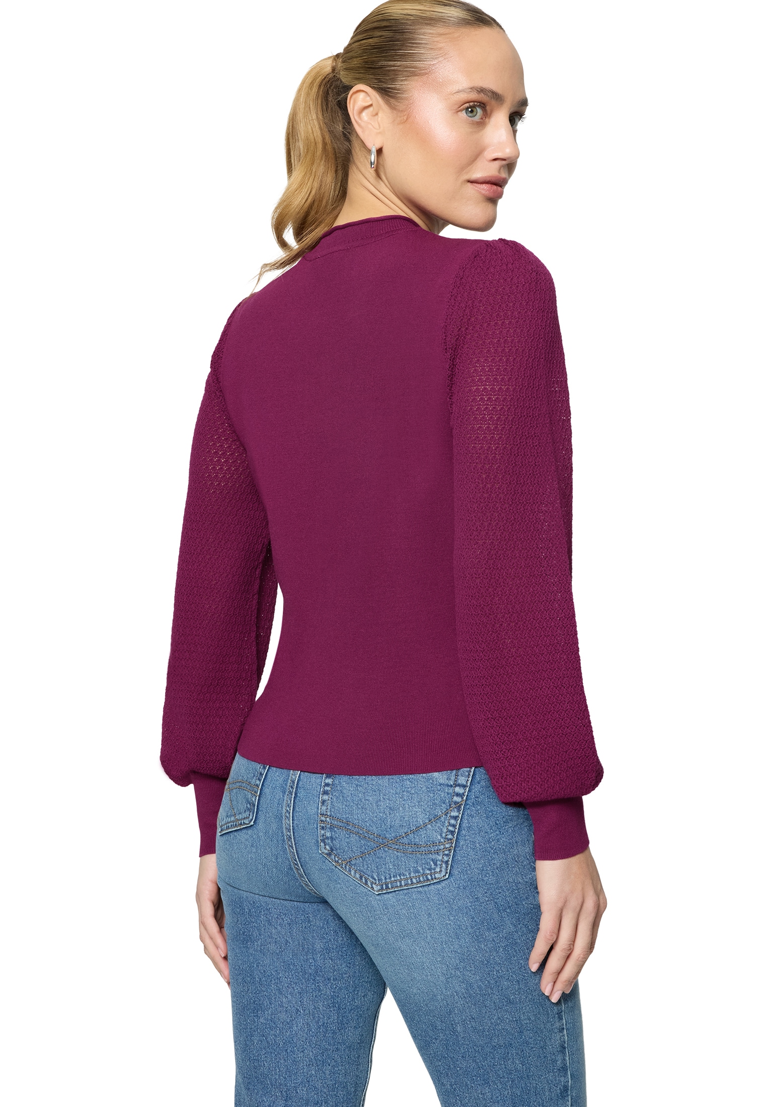 Zero Rundhalspullover »Feinstrickpullover mit Puffärmeln«