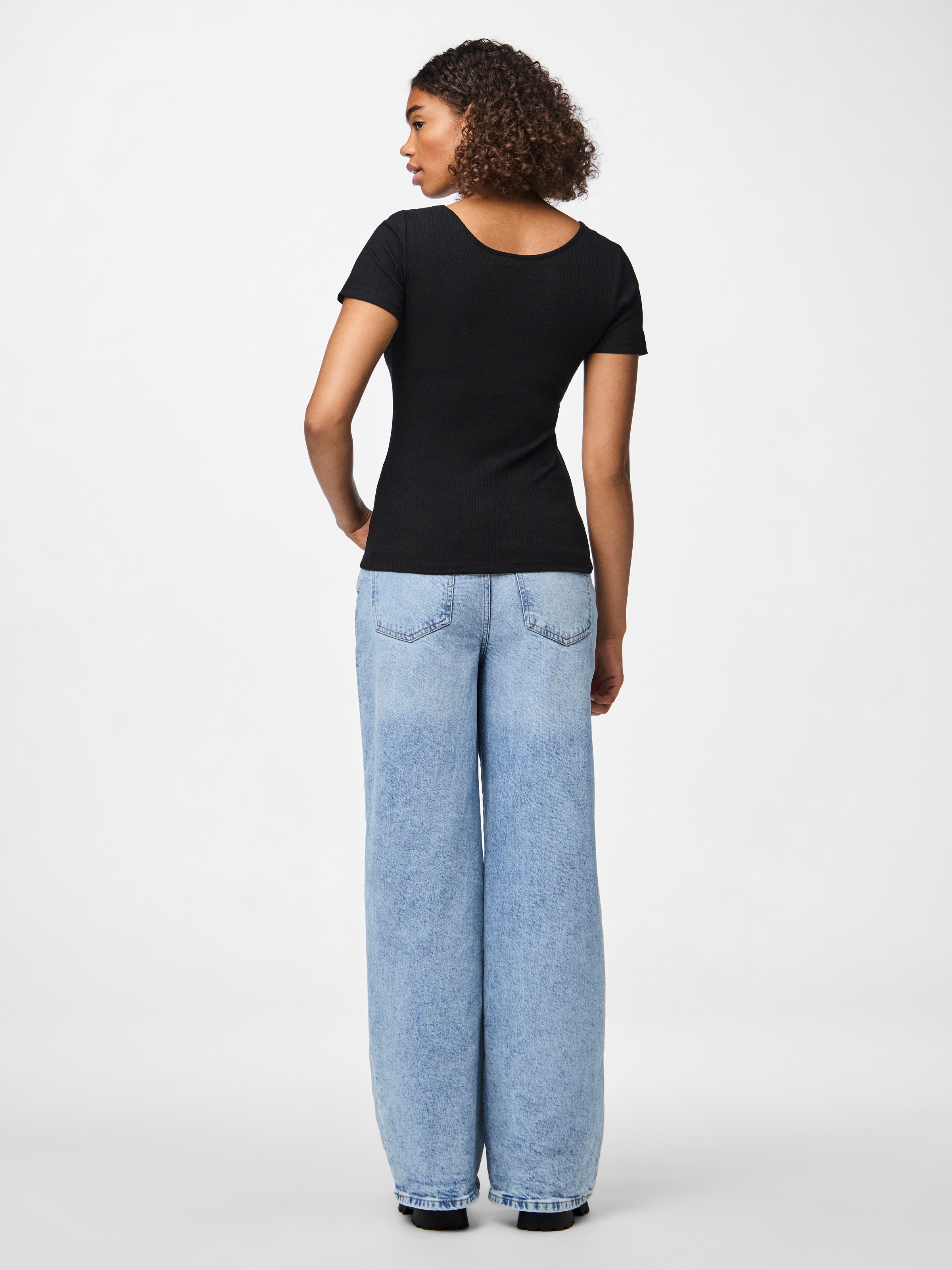 pieces Kurzarmshirt »PCKITTE SS TOP NOOS BC« Baumwollmischung, slim fit