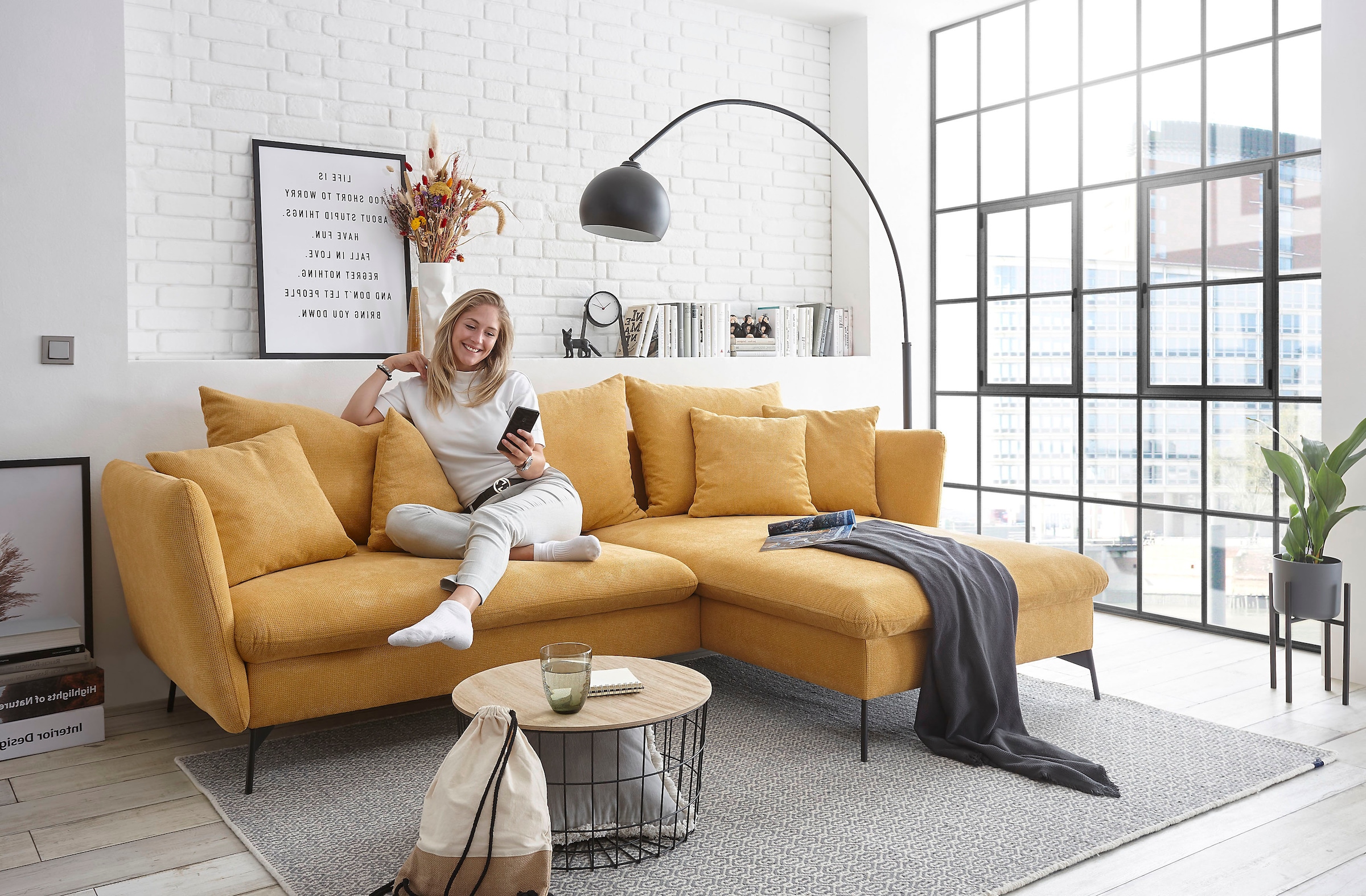 andas Ecksofa »LIVORNO,258 cm, L-Form,« Schlaffunktion u. Bettkasten (139/224cm), Samt, Struktur, Webstoff