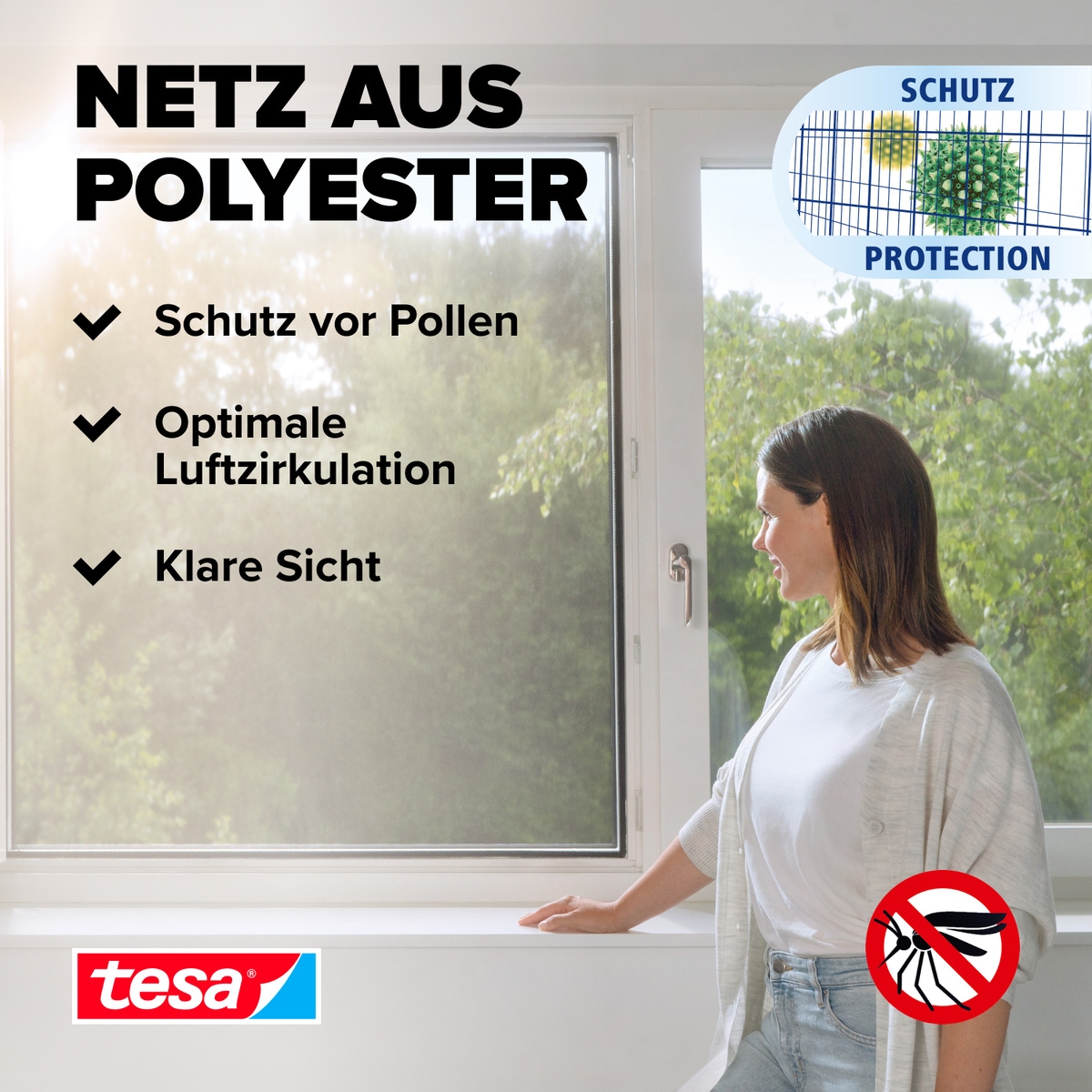 tesa Insektenschutz-Fensterrahmen »Pollenschutzgitter für Fenster - 1,2m x 2,4m«, Pollenschutzgitter - ohne Bohren- zuschneidbar -anthrazit