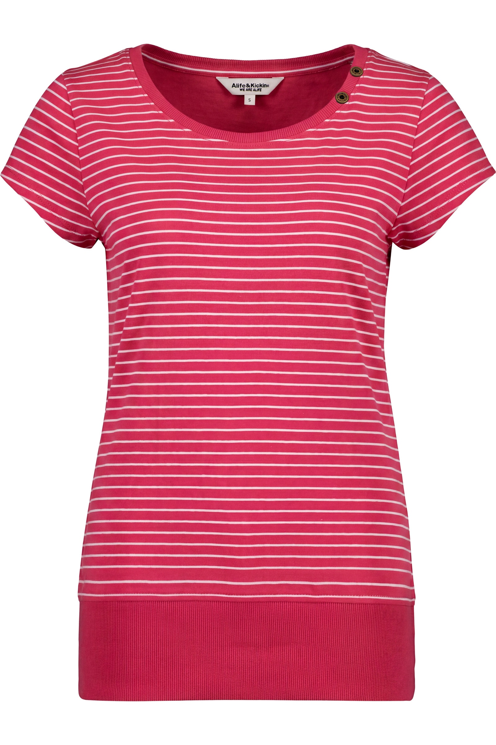 Alife & Kickin Rundhalsshirt Kurzarm mit feinem Streifenmuster, Scoop-Neck und Rippbund