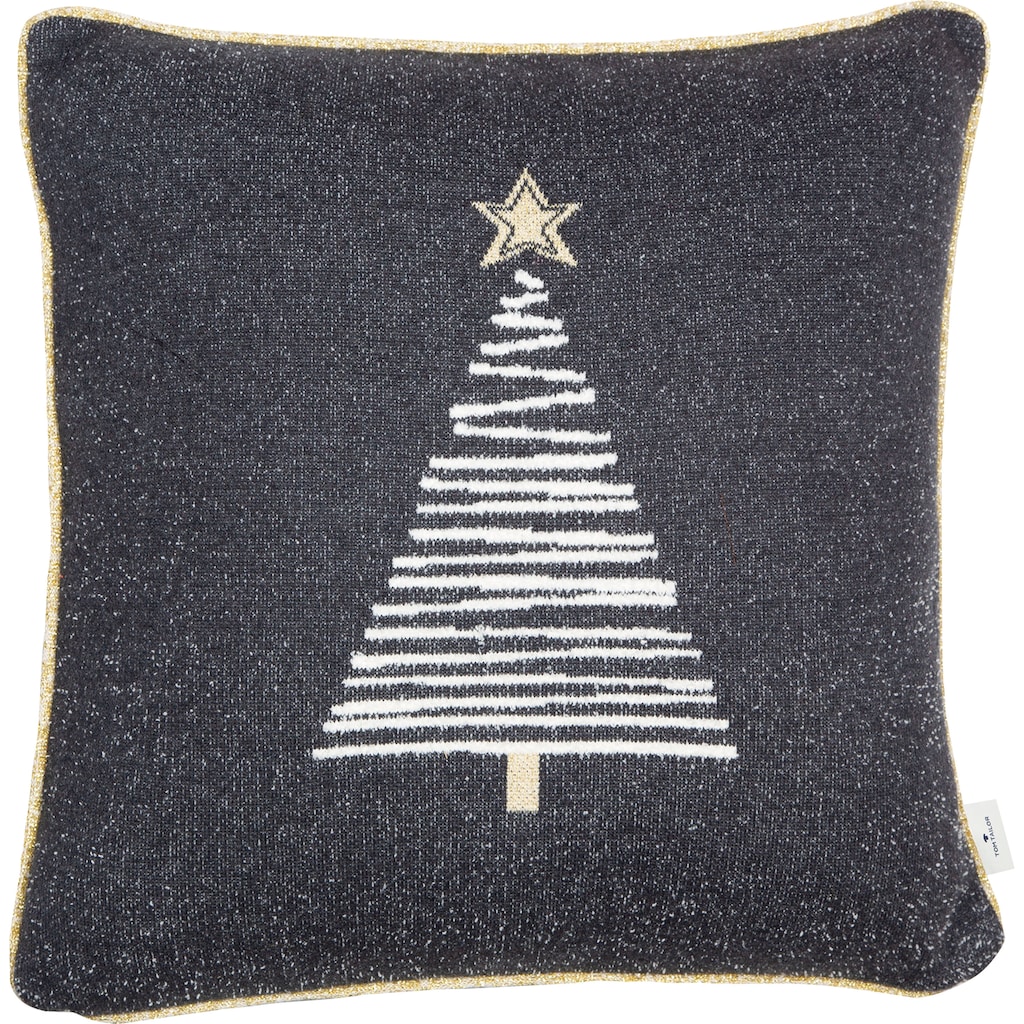 TOM TAILOR Dekokissen »Knitted Shiny Tree«, (1 St.), Gestrickte Kissenhülle ohne füllung mit Weihnachtsbaum-Motiv, 1 Stück