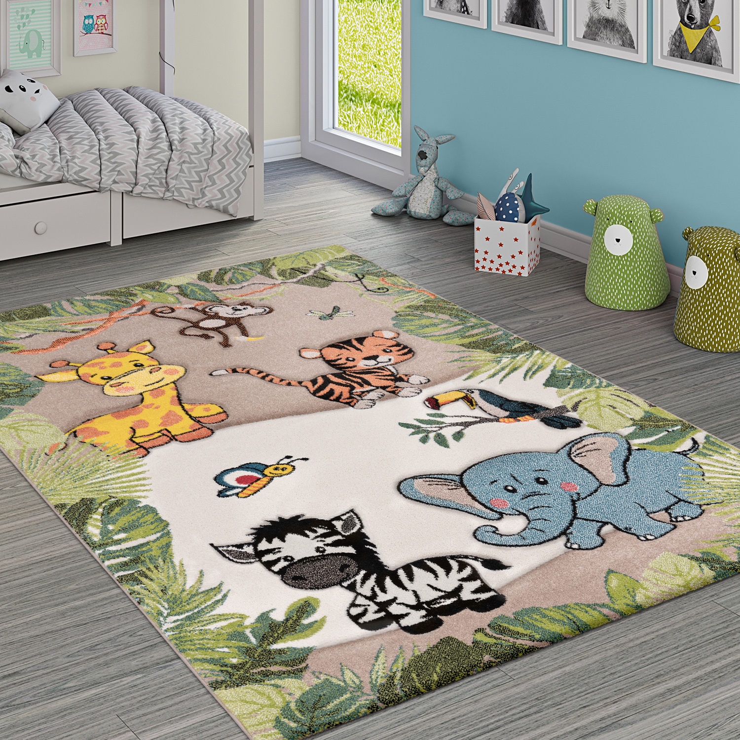 Paco Home Kinderteppich »Diamond 644«, rund, 18 mm Höhe, Kurzflor, 3D-Design, Motiv Dschungel...