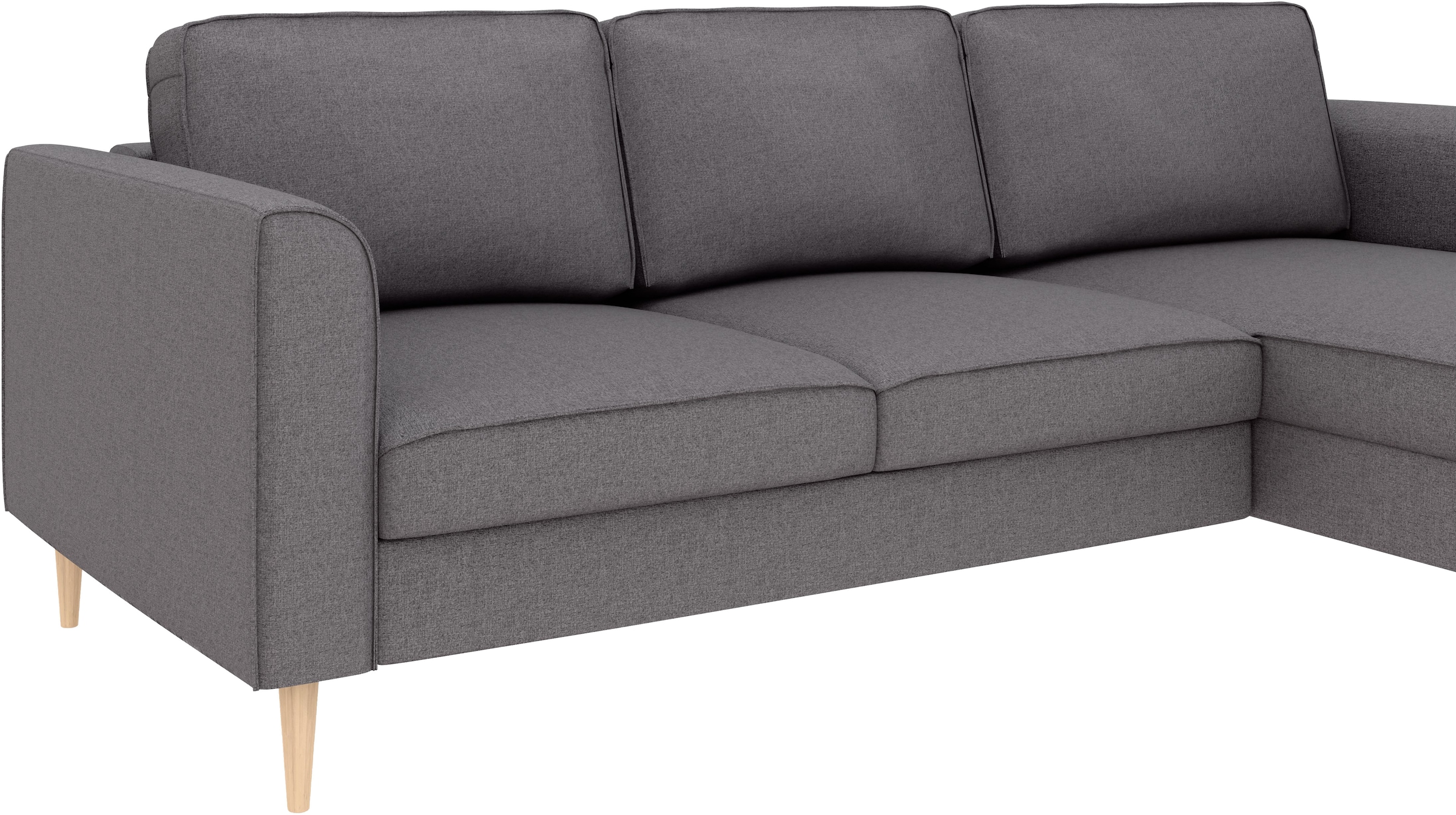 Home affaire Ecksofa »Booster, whlw. mit Schlaffunktion & Bettkasten, Fuß Buche lackiert« Recamiere beidseitig montierbar, L-Form, in Cord & Struktur, B: 232 cm