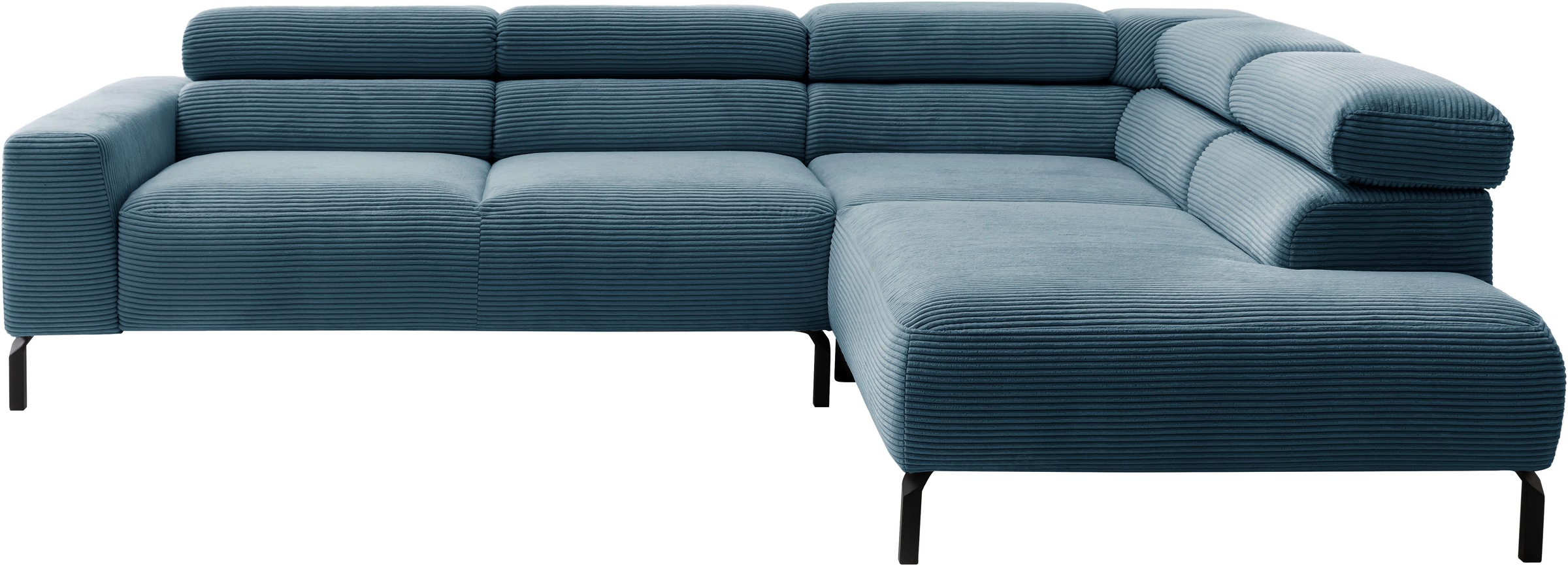 Places of Style Ecksofa »Antonelli, L-Form, inkl. Kopfteilverstellung, Breite 276 cm«, mit elektrischer Sitztiefenverstellung, in Cord, petrol