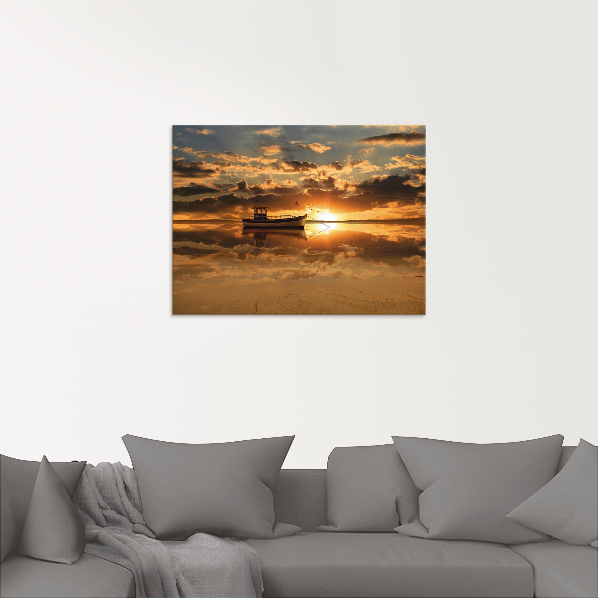 Artland Glasbild »Das Fischerboot im Sonnenuntergang«, Boote & Schiffe, (1 St.), in verschiedenen Größen