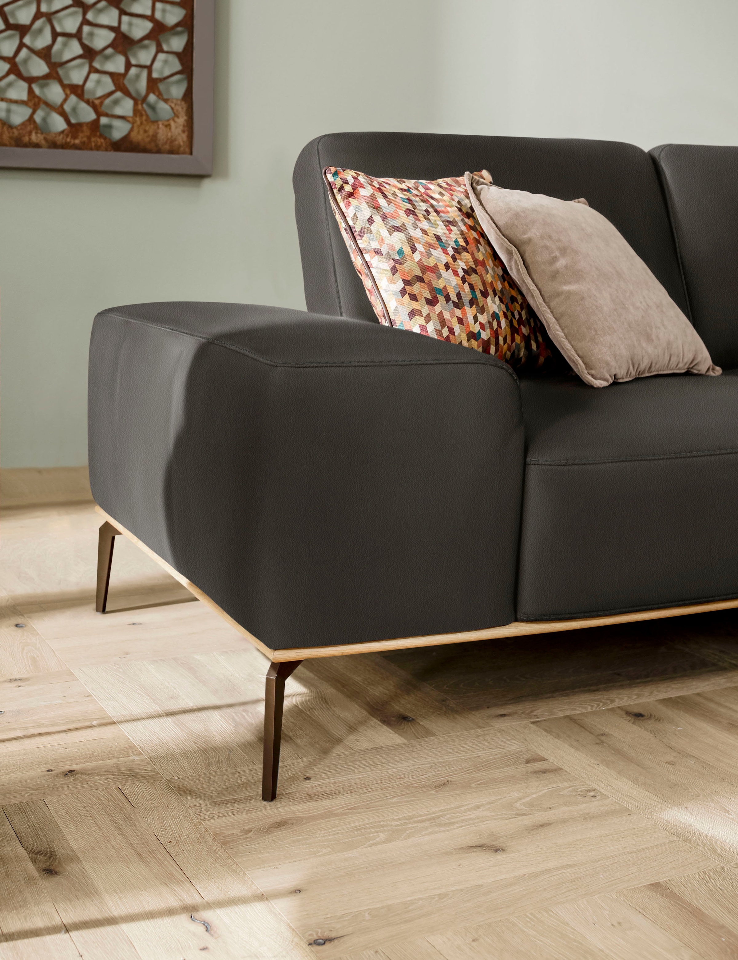 W.SCHILLIG Ecksofa »run, Designsofa mit tollem Sitzkomfort, bequem, L-Form«, mit Holzsockel, Füße in Bronze pulverbeschichtet, Breite 279 cm