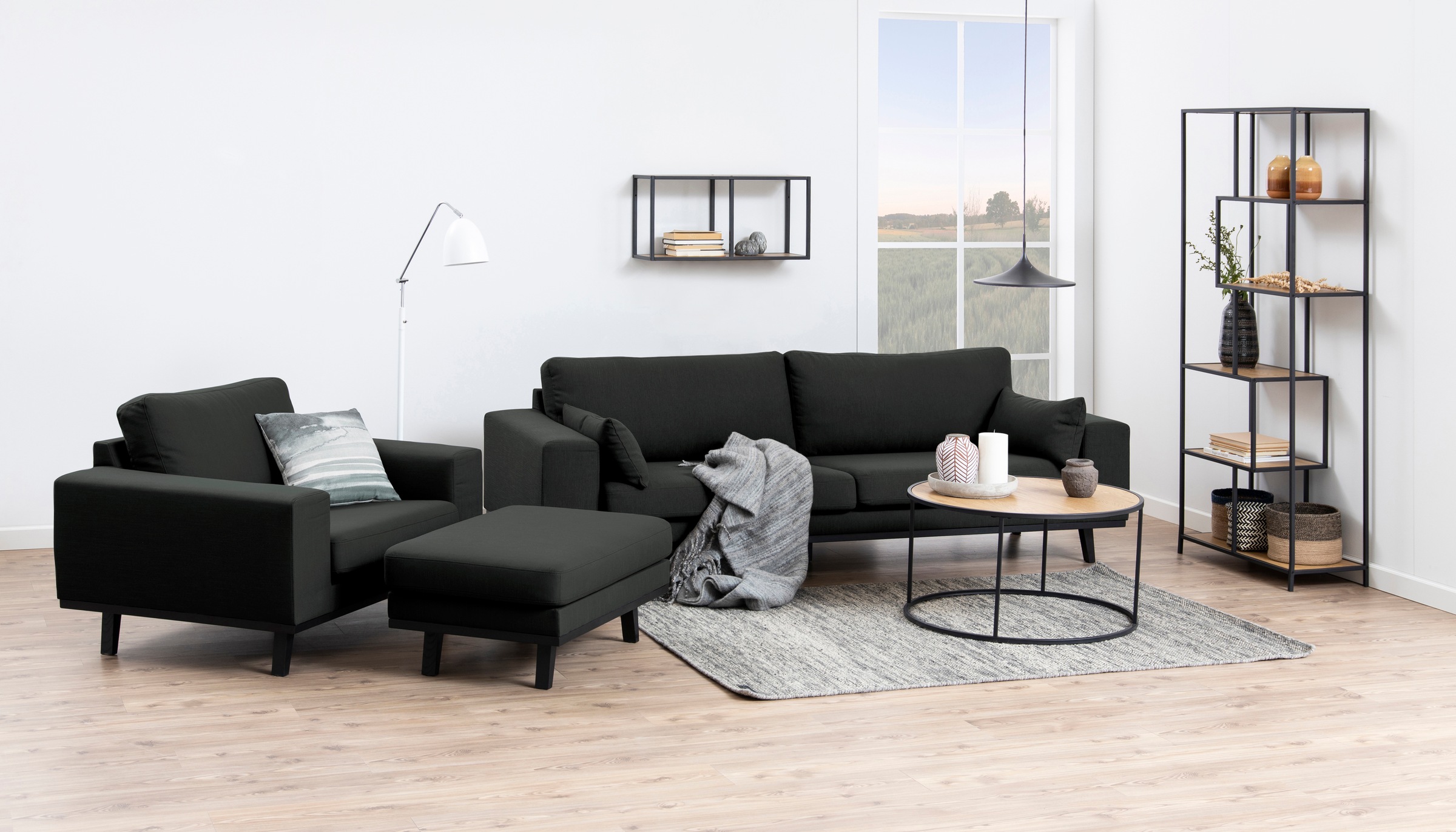 ACTONA GROUP Couchtisch, mit Tischplatte in Naturoptik und schmalem Metallfuß, rund, T: 80 cm