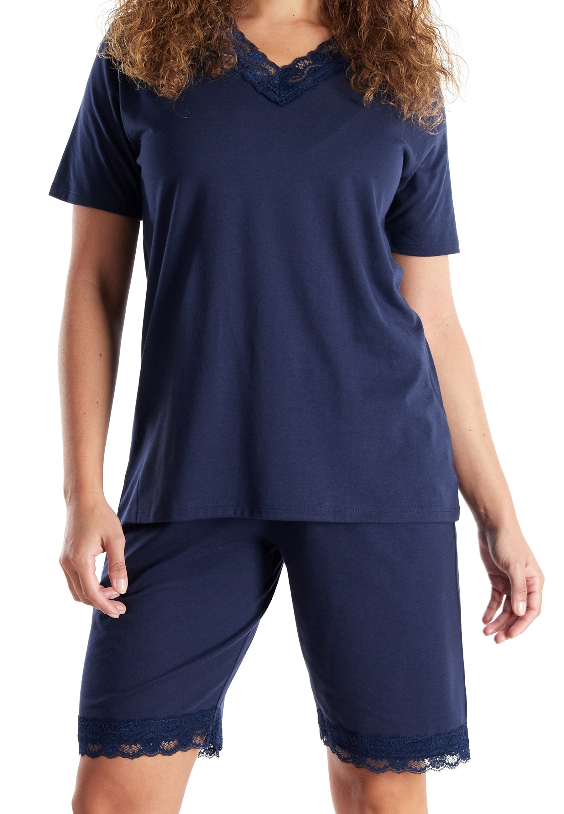 GÖTZBURG Shorty mit Spitze, Kurzarm, V-Ausschnitt, Baumwollmix