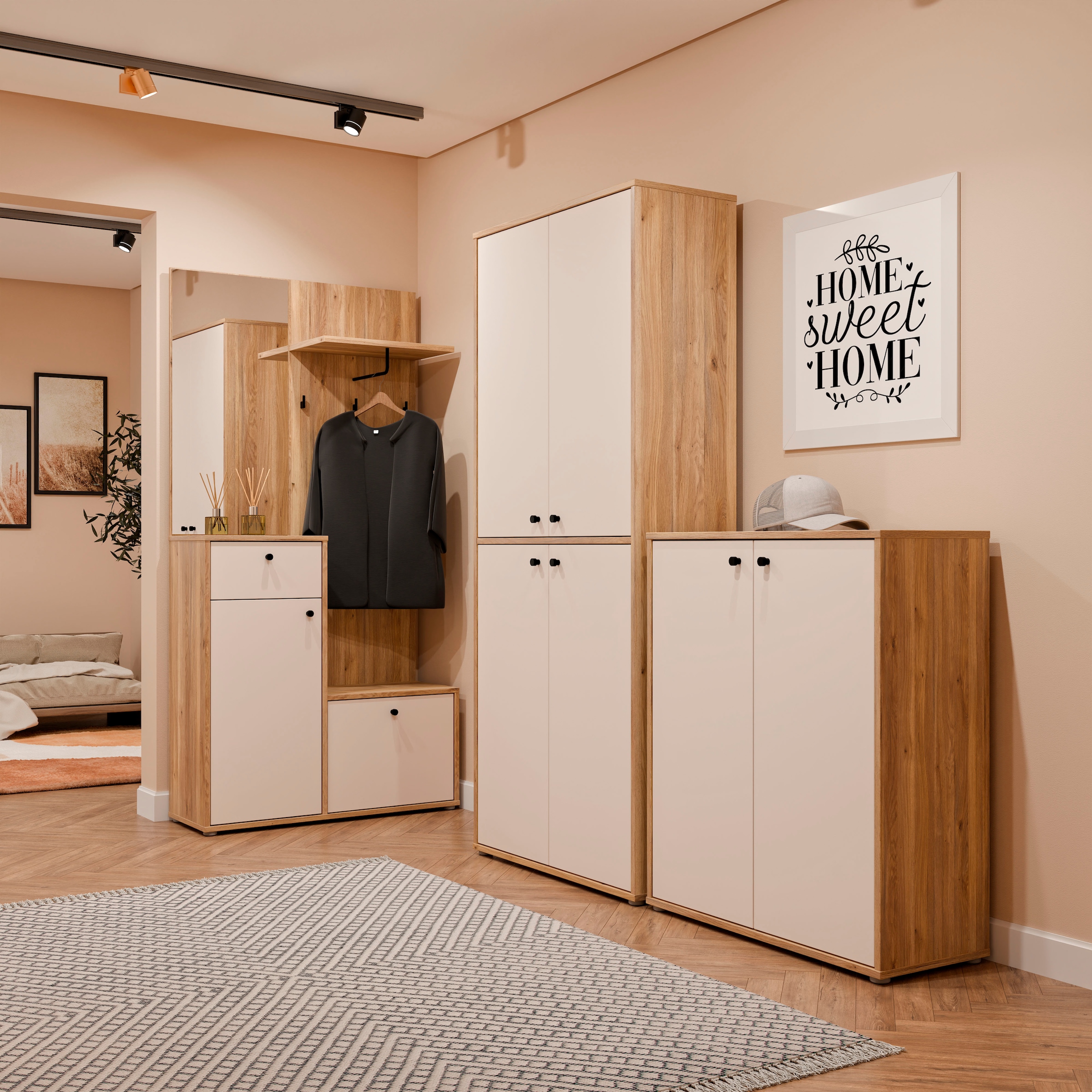 FORTE Schuhschrank Metallgriffe Schwarz B/H/T 83,7/98,3/34,9cm Soft Close