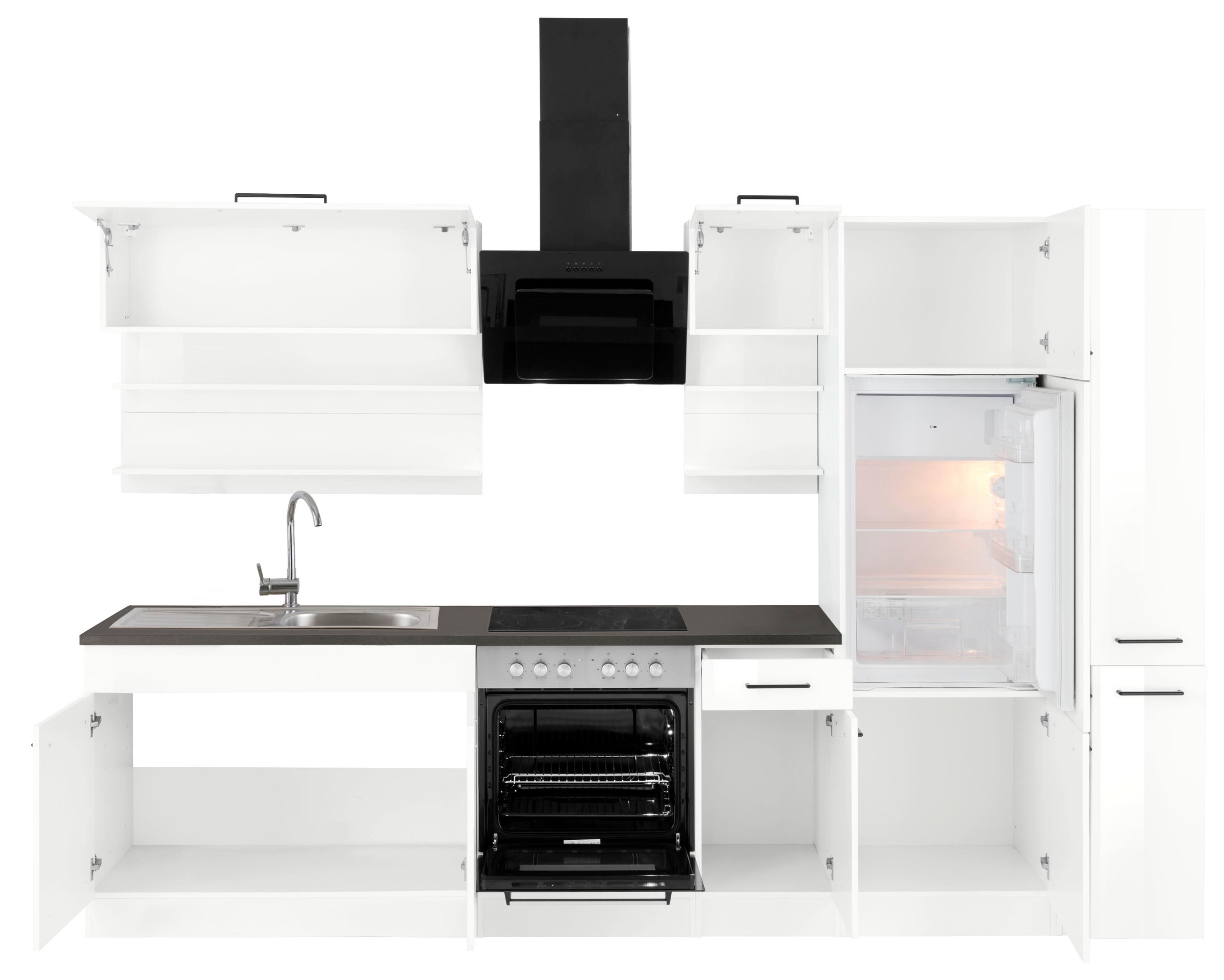 KOCHSTATION Küchenzeile »KS-Tulsa« ohne E-Geräte, Breite 300 cm, schwarze Metallgriffe, MDF Fronten