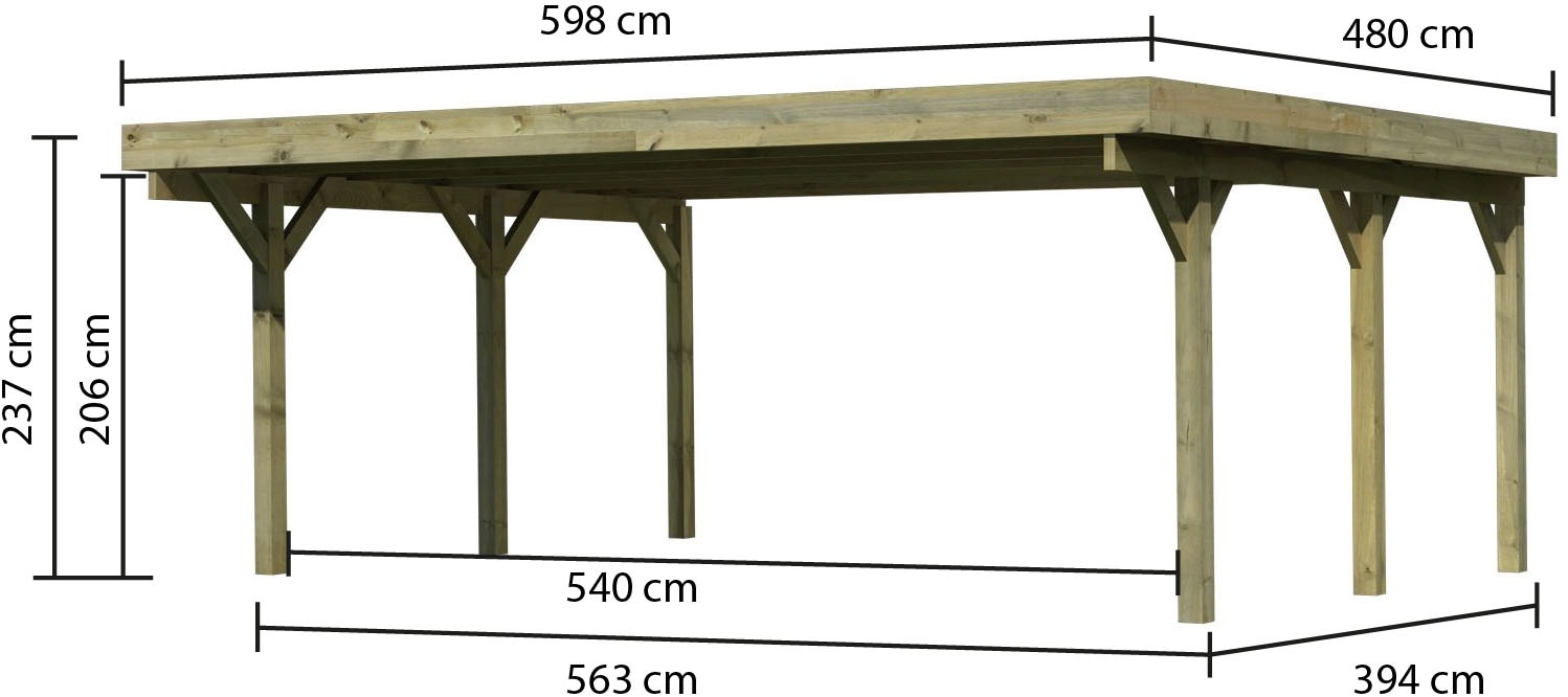 Karibu Einzelcarport »Classic Grundpaket Stahl , kesseldruckimprägniert« Massivholz 540 cm KDI aus Masivholz
