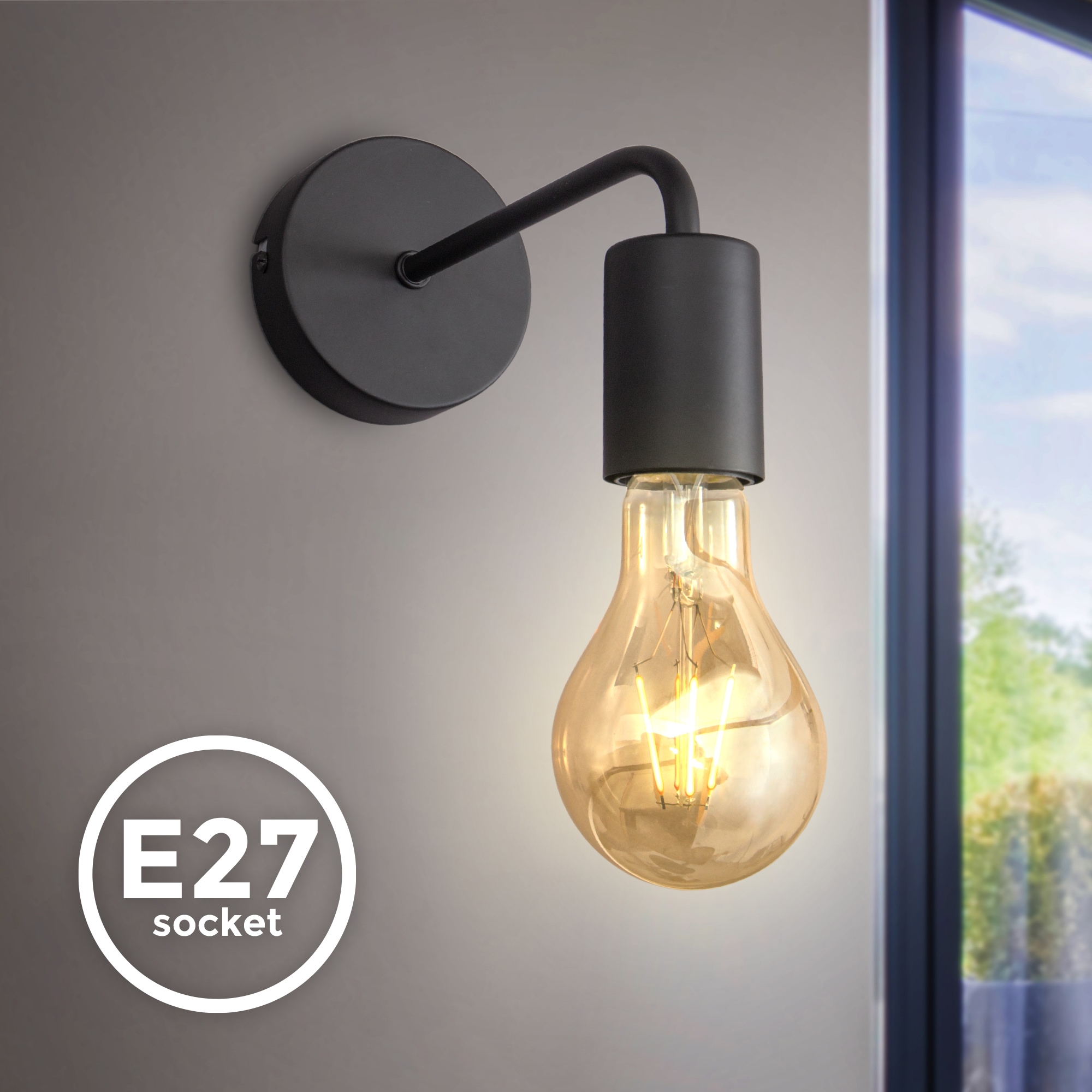 B.K.Licht Wandleuchte, 1 flammig, Leuchtmittel E27 | ohne Leuchtmittel, Wandlampe, 1 flammig, Vintage, Industrial-Design, Retro, Stahl, rund