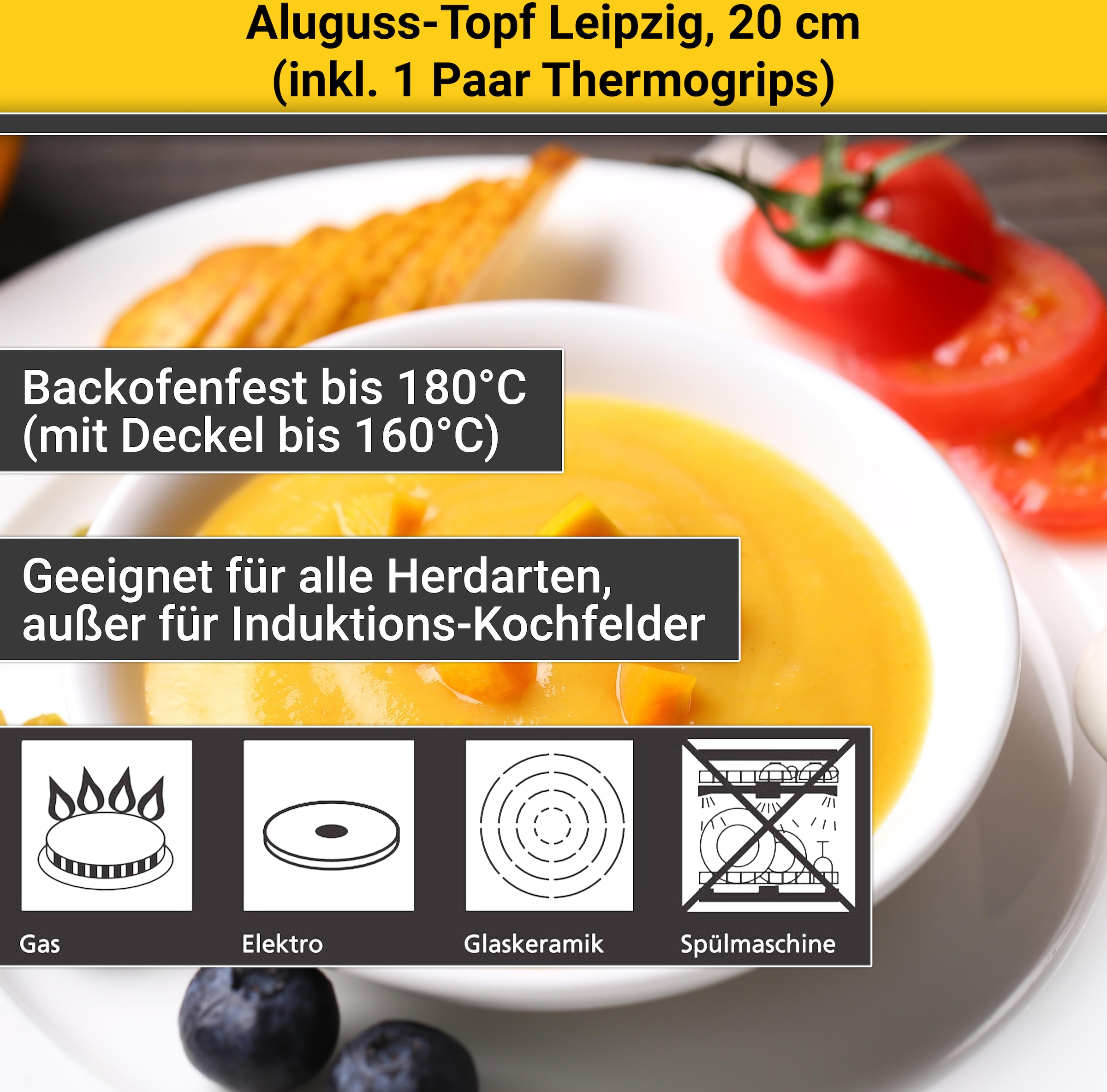 Krüger Fleischtopf »Leipzig«, Aluminiumguss, Antihaftversiegelung,  Glasdeckel für praktisches Sichtkochen bei OTTO