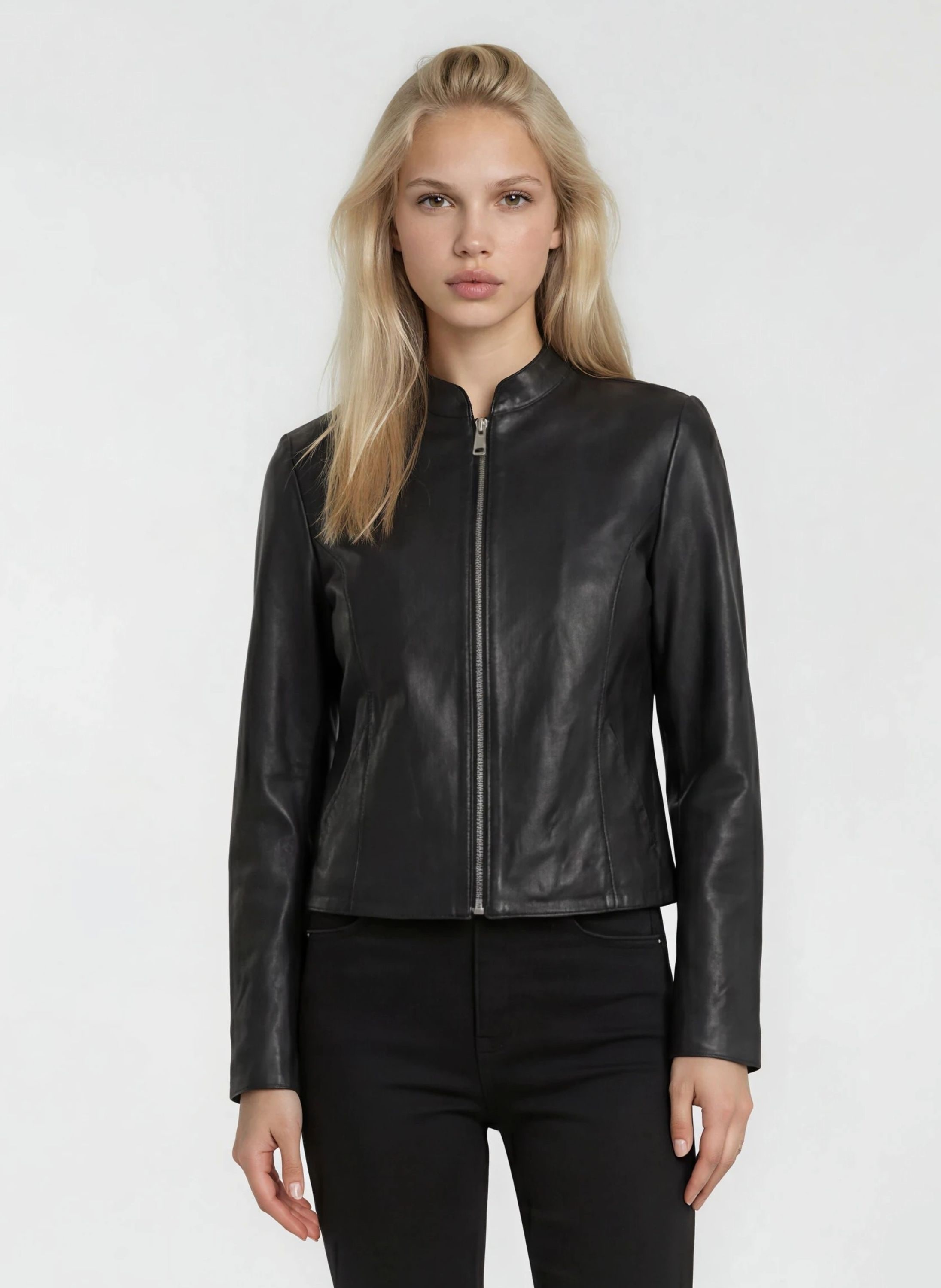 trueprodigy Lederjacke »Kami Schlichte Lederjacke mit Stehkragen und Reißverschluss« ohne Kapuze