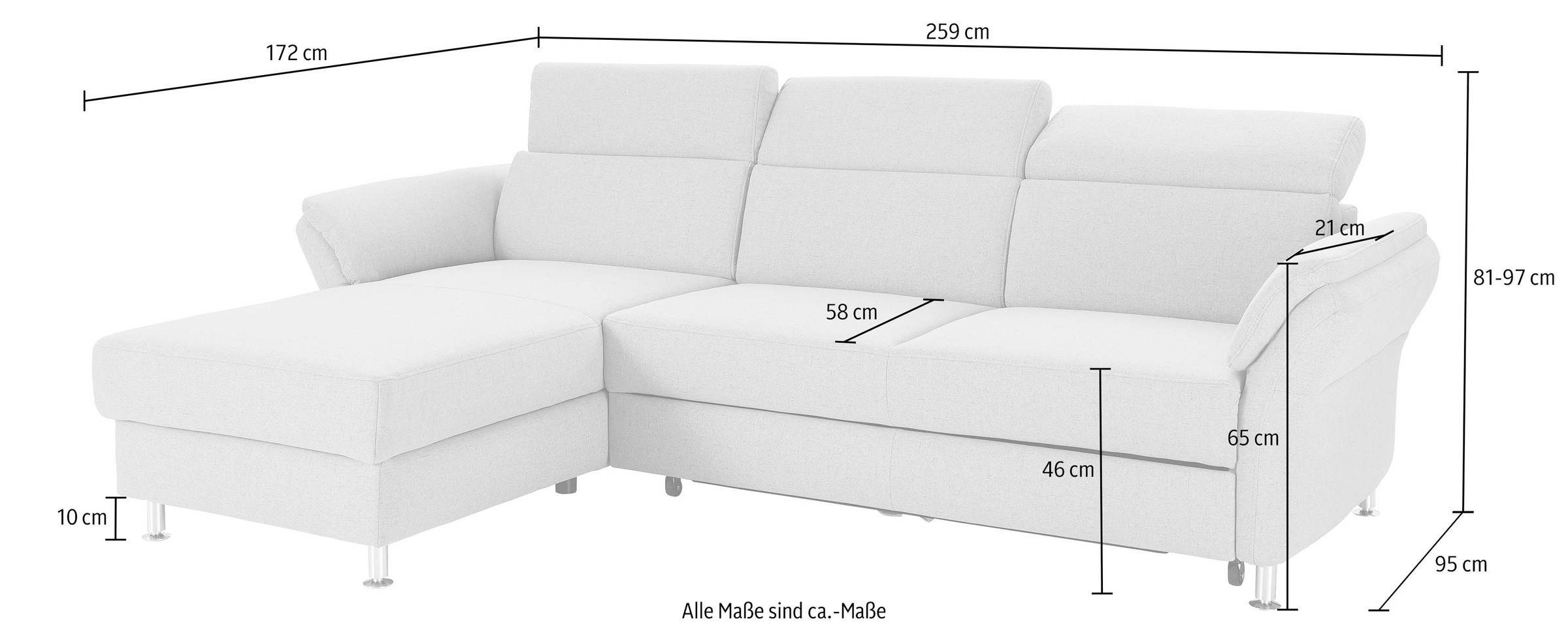 sit&more Ecksofa »Avignon L-Form«, Kopfteilverstellung, wahlweise mit Bettfunktion und Bettkasten