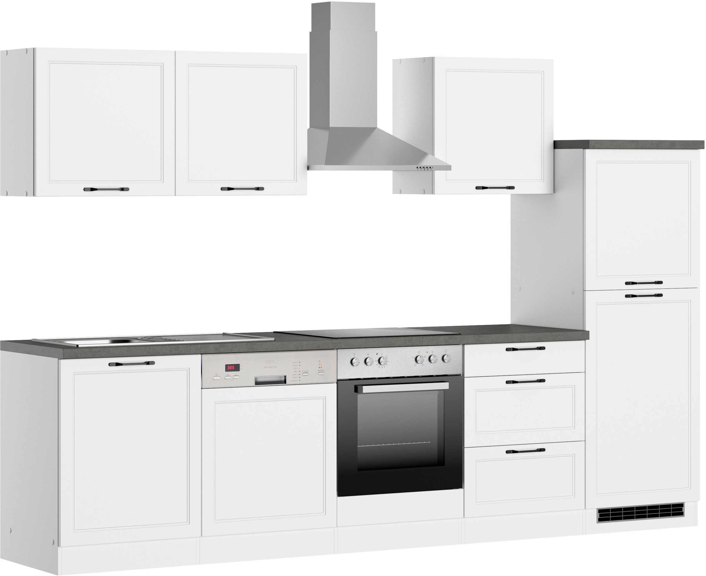 KOCHSTATION Küchenzeile »KS-Lani, mit MDF-Fronten« Breite 300 cm, wahlweise mit E-Geräten, Höhen-Ausgleichsfüße 0-4 cm