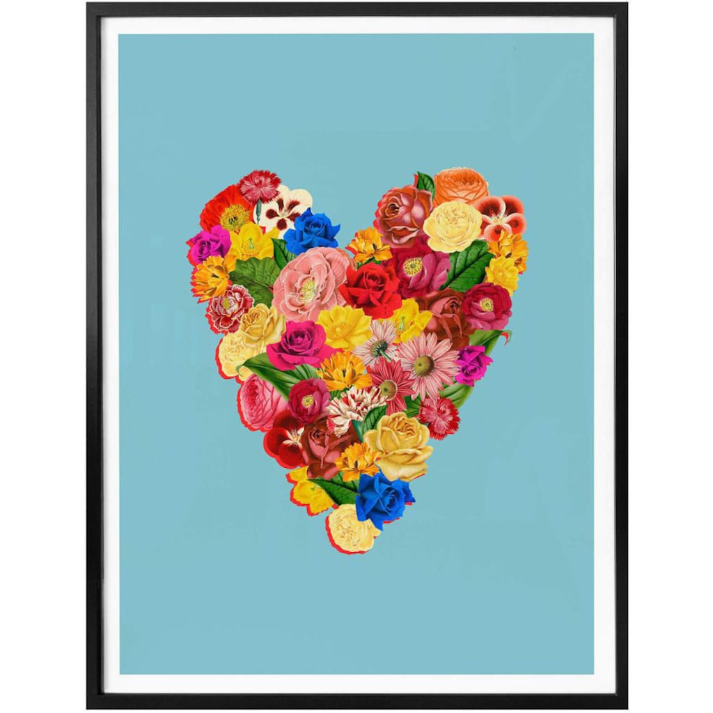 Wall-Art Poster »Blumen Herz Sommerliebe«, Herz, (1 St.), Poster ohne Bilderrahmen