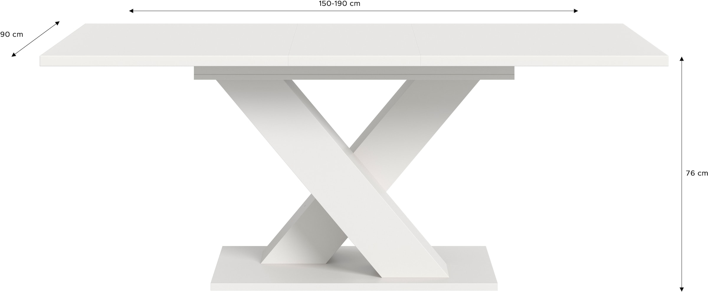 INOSIGN Esstisch »Motus, ausziehbar 150 -190 cm, inklusive 40 cm Einlegeplatte«, (Set, 1 St.), X-Gestell mit Bodenplatte, Tisch, Küchentisch, Esszimmer, Küche