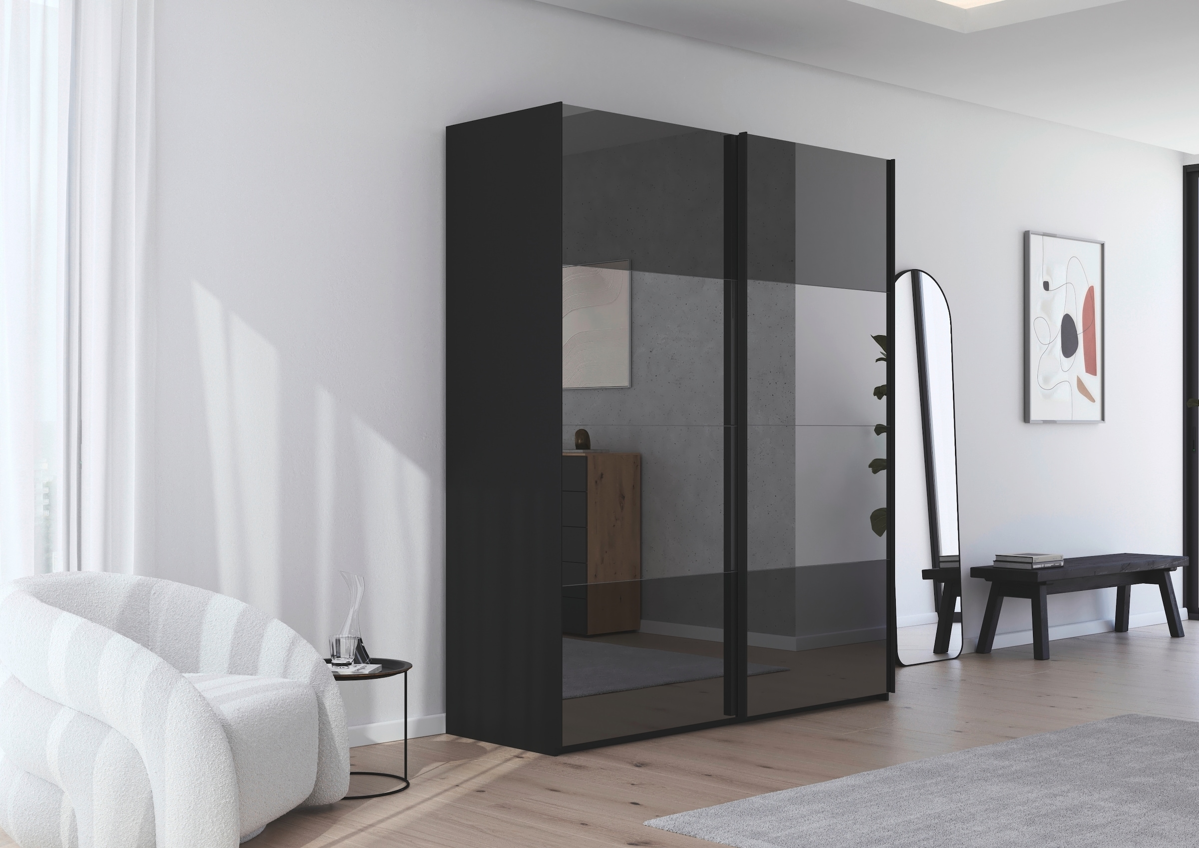 rauch Schwebetürenschrank »Kleiderschrank Schrank Garderobe Schlafzimmerschrank SCALE-FYRA« edle Türen viergeteilt Front Spiegel-Mix viele Farben MADE IN GERMANY