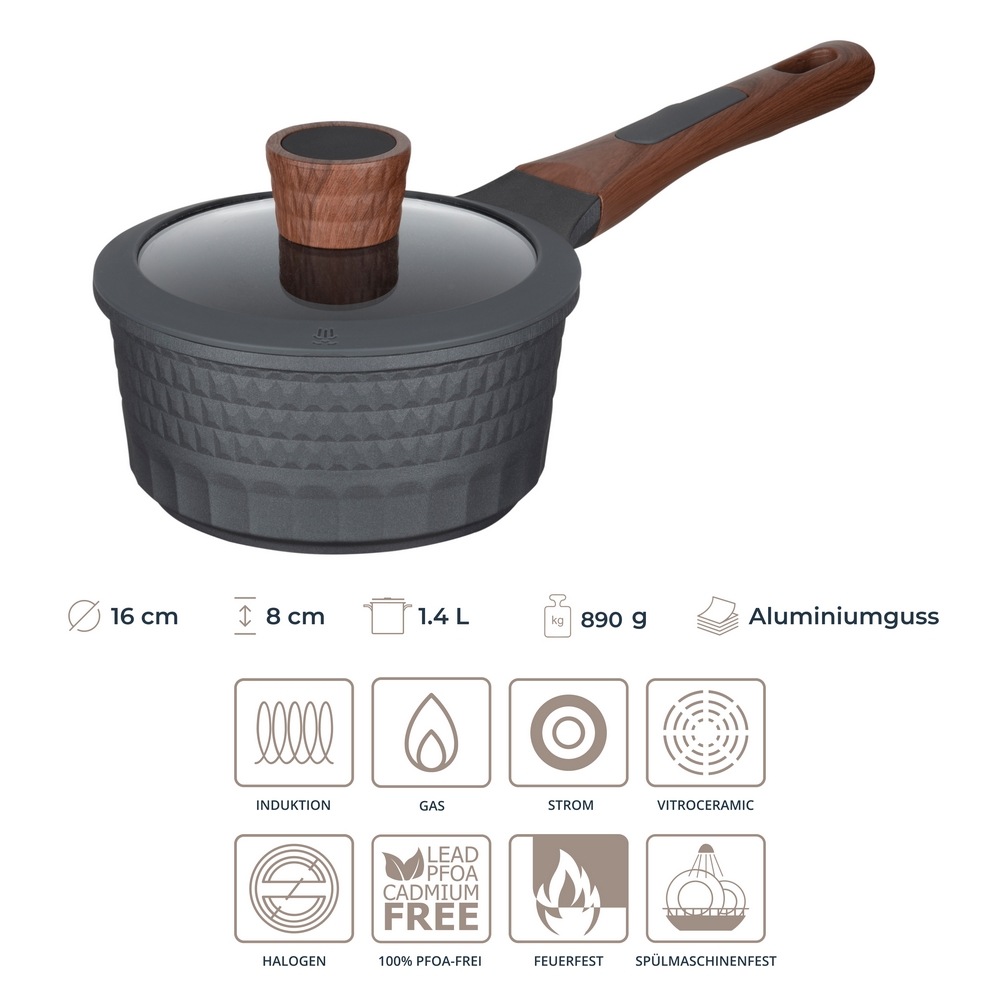 RESTO Kitchenware Kasserolle »Capella, Soßentopf 1,4 l, antihaftbeschichtet und spülmaschinenfest« 2 Stk. tlg. Aluminiumguss