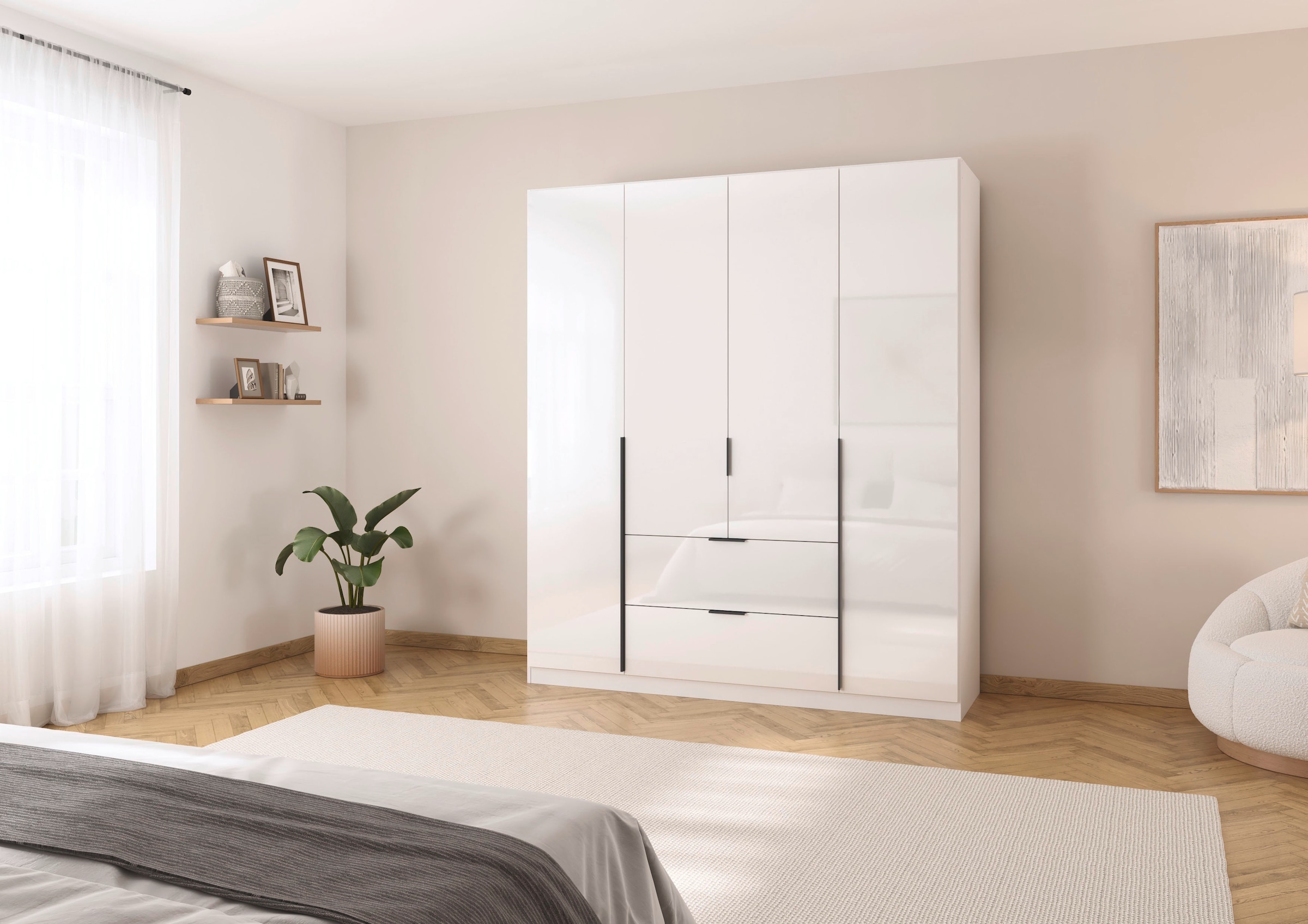 rauch Drehtürenschrank »Kleiderschrank Schrank Garderobe AGORDO mit Dekor- oder Hochglanzfront«, (in zwei Griff-Farben mit Dekor- oder Hochglanzfront), mit Außenschubkästen, in 6 Breiten und 2 Höhen MADE IN GERMANY