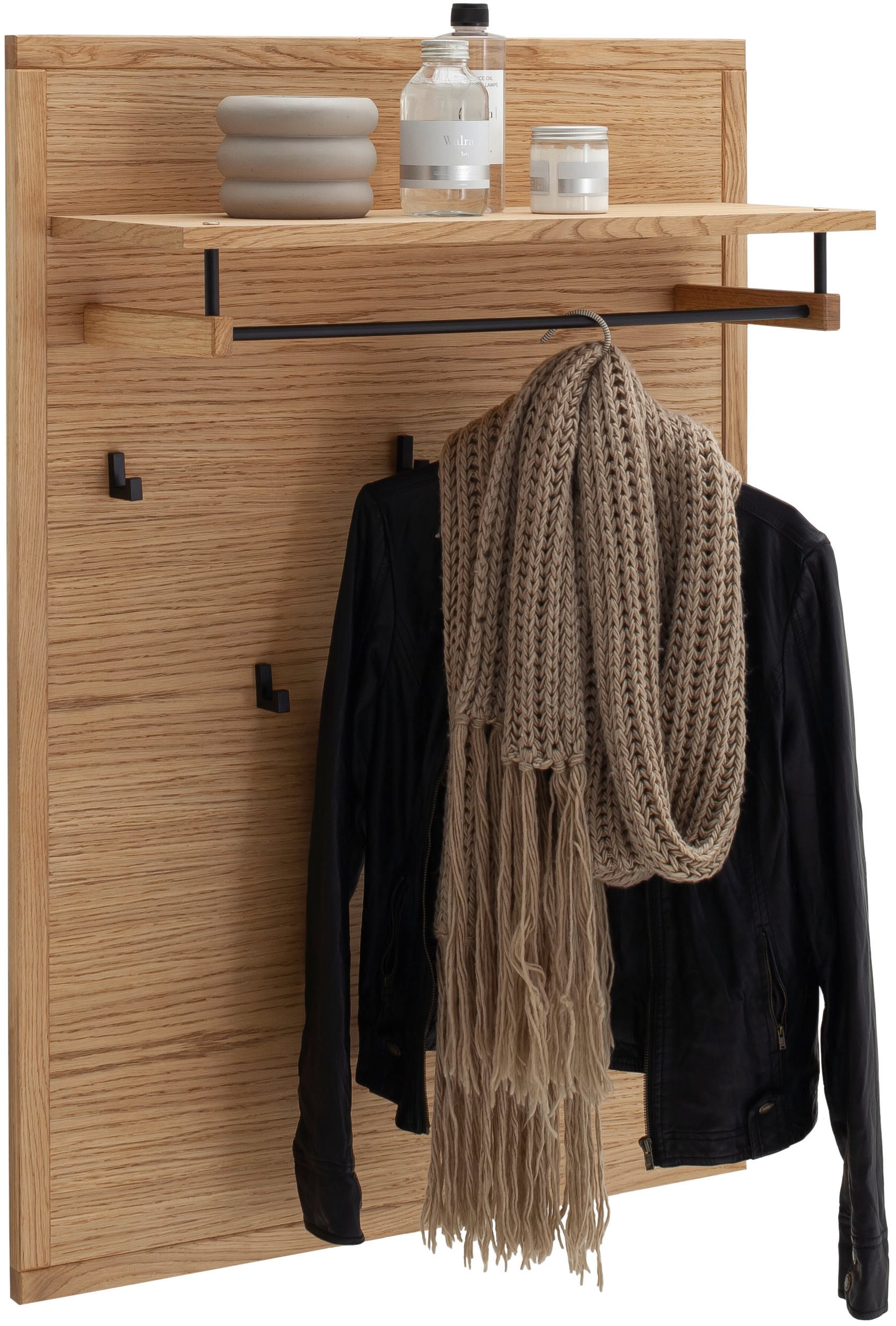MCA living Garderobenpaneel »Araya Garderobenpaneel, Wandpaneel, Flurgarderobe, Breite 79 cm« Set, 1 Stück, 1 Stk. tlg. Aufhänger,Paneel,Kleiderstange,Wandregal,5x Kleiderhaken,FSC-mi