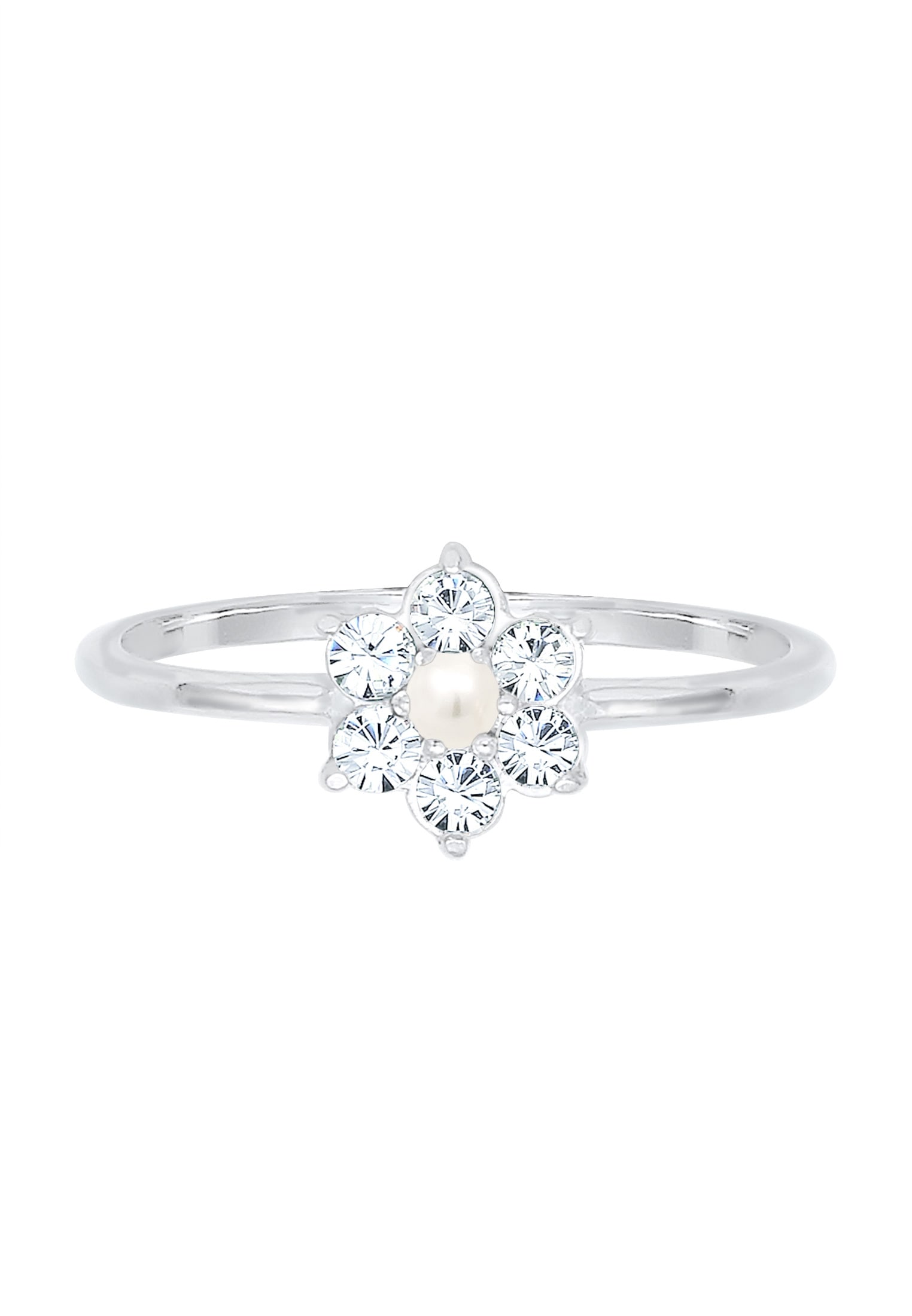 Elli Premium Verlobungsring »Ring Blume Glas Kristalle Synthetische Perle Weiß 925 Sterling Silber«