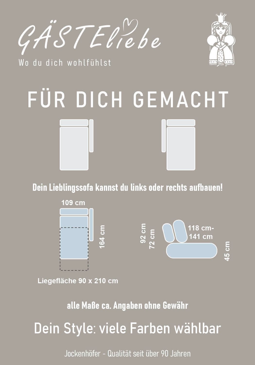 Jockenhöfer Gruppe Recamiere »Romeo, B: 164 cm, Liegefl: 90x210 cm, Schlaffunktion« Schlafsofa mit Bettfunktion, Bettkasten & Kissen, Federkern