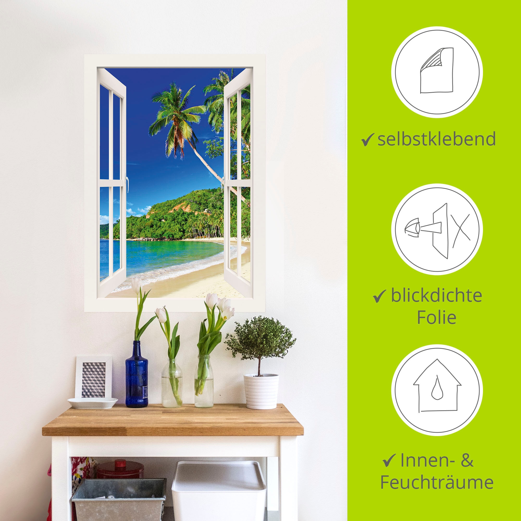 Artland Wandbild »Fensterblick Paradies«, Fensterblick, (1 St.), als Leinwandbild, Poster, Wandaufkleber in verschied. Größen