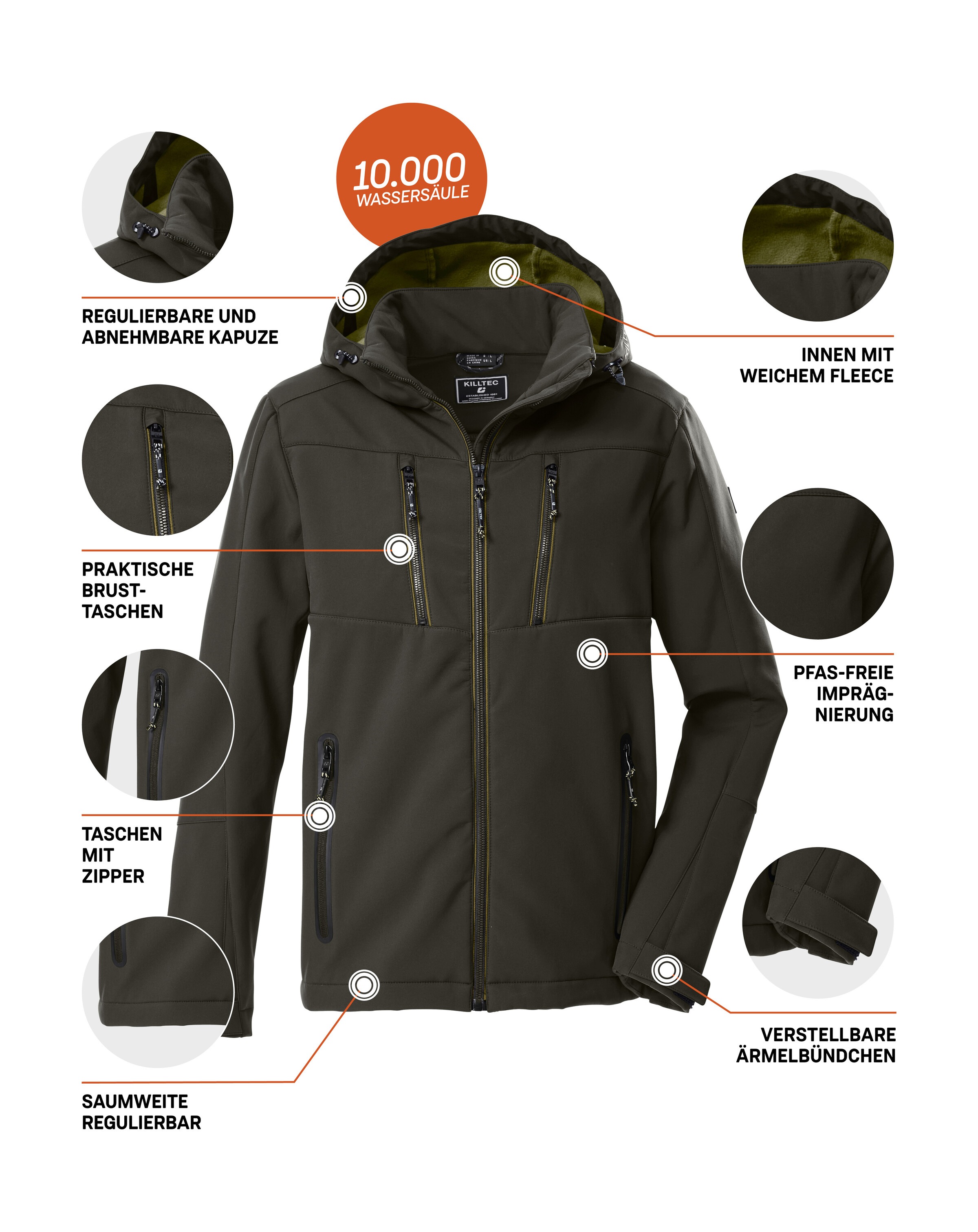 Killtec Softshelljacke »KOW 79 MN SFTSHLL JCKT« Wasser- und windabweisende Softshelljacke, abnehmbare Kapuze