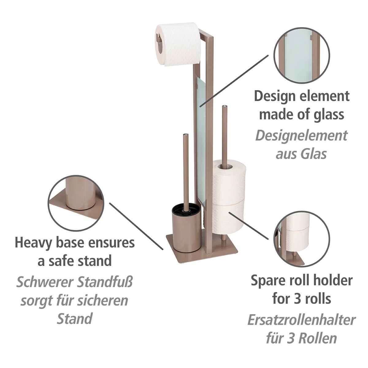 WENKO WC-Garnitur »Rivalta«, aus Glas-Polypropylen, taupe, Platte aus Sicherheitsglas