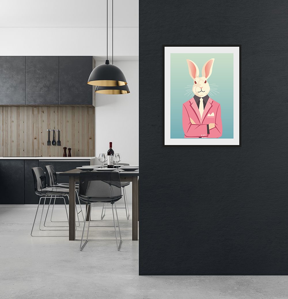 queence Bild »Grey«, Hase-Hasen-Foto-Kunst-Comic, (1 St.), HD Premium Poster-Druck inkl. Holzrahmen