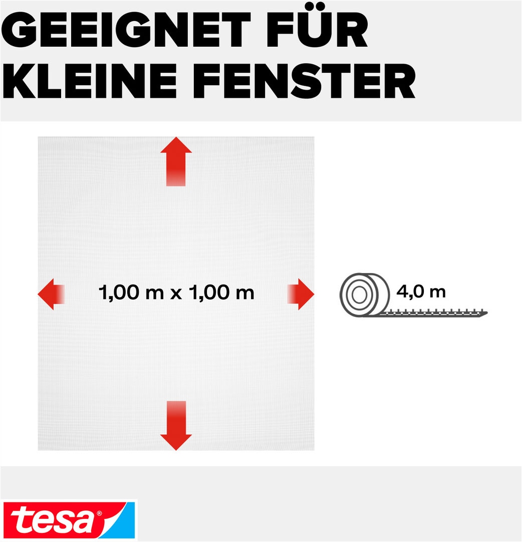 tesa Fliegengitter-Gewebe »Klett Fliegengitter für Fenster - Insektenschutz« Packung, Fliegennetz, Klettband, 1 Stk. tlg. Fliegen Netz - 100 cm x 100 cm