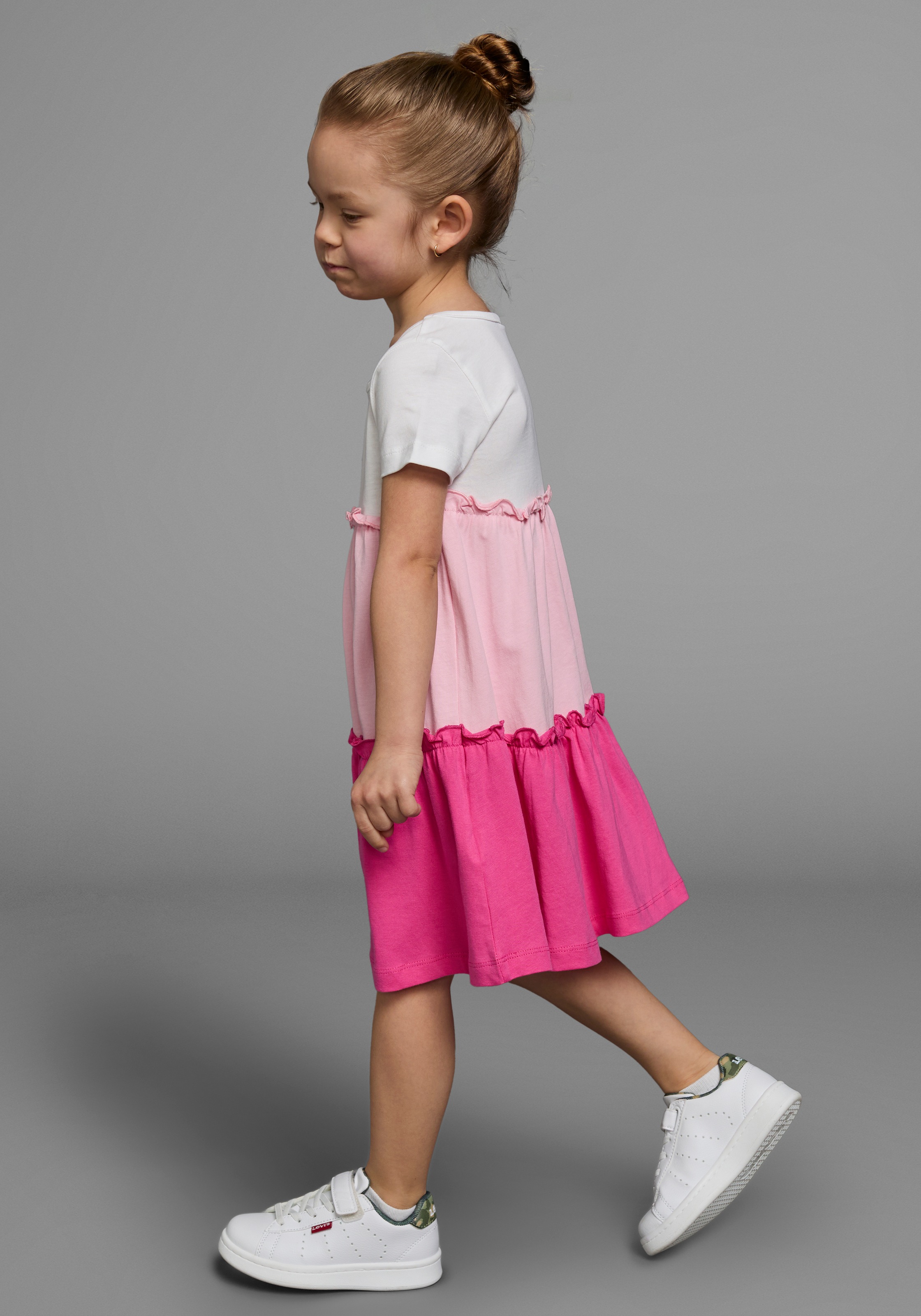 KIDSWORLD Jerseykleid »- Volantkleid für kleine Mädchen«, festliche Anlässe, kniefreie Länge, verspielter Stil