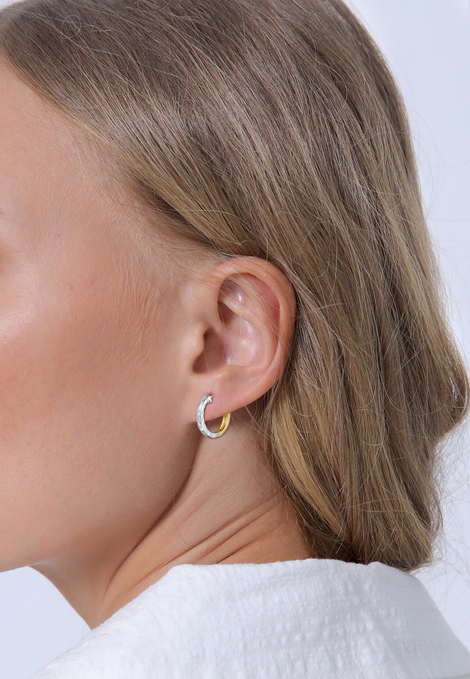 Elli Paar Creolen »Ohrringe Creolen Struktur Bicolor 925 Sterling Silber«