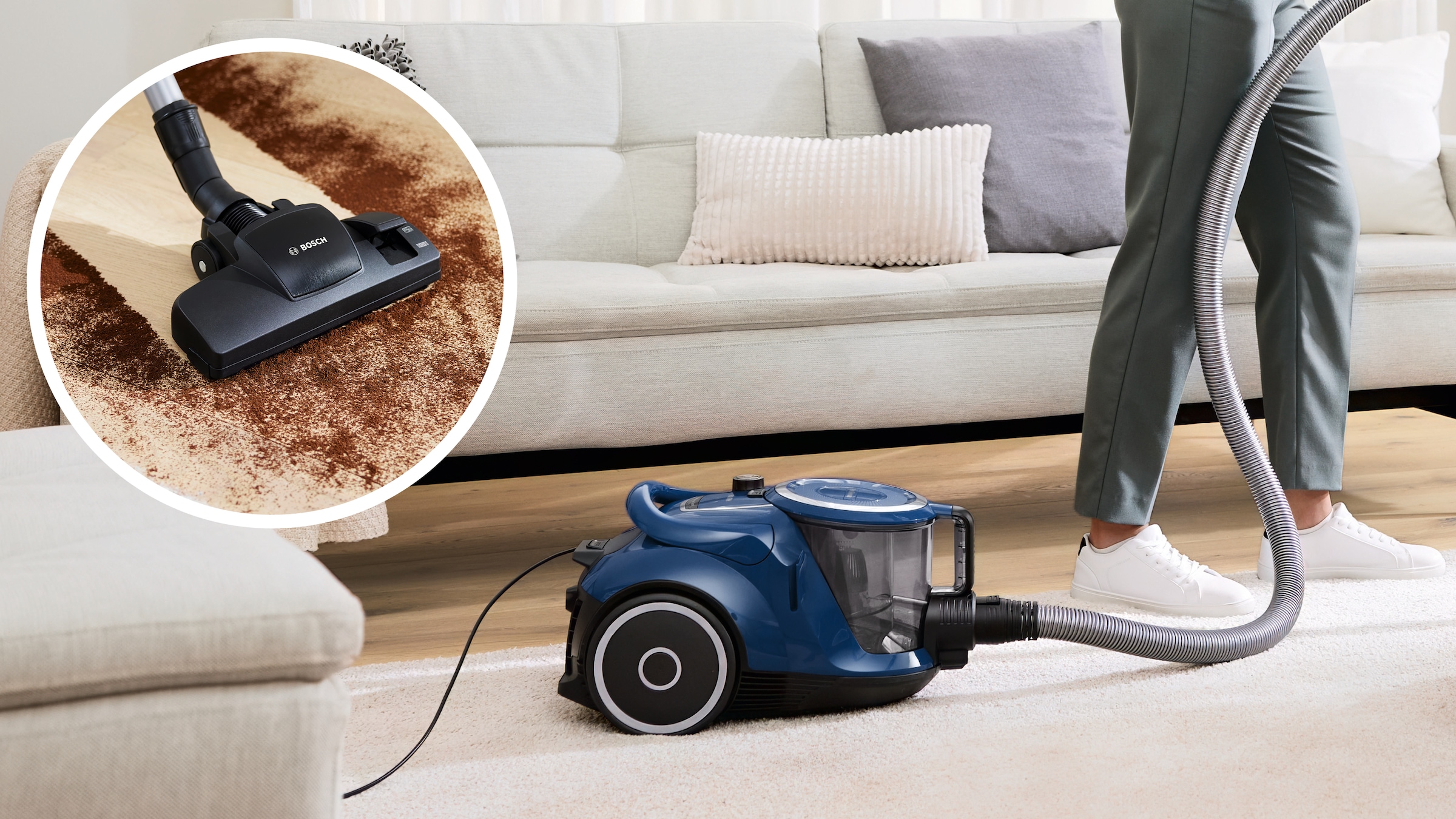 BOSCH Bodenstaubsauger »Serie 6 BGC41XECO, ideal für Allergiker, Hygiene-Filter«, beutellos, 10 Jahre Motorgarantie, XXL-Polsterdüse, lange Fugendüse, leise, blau