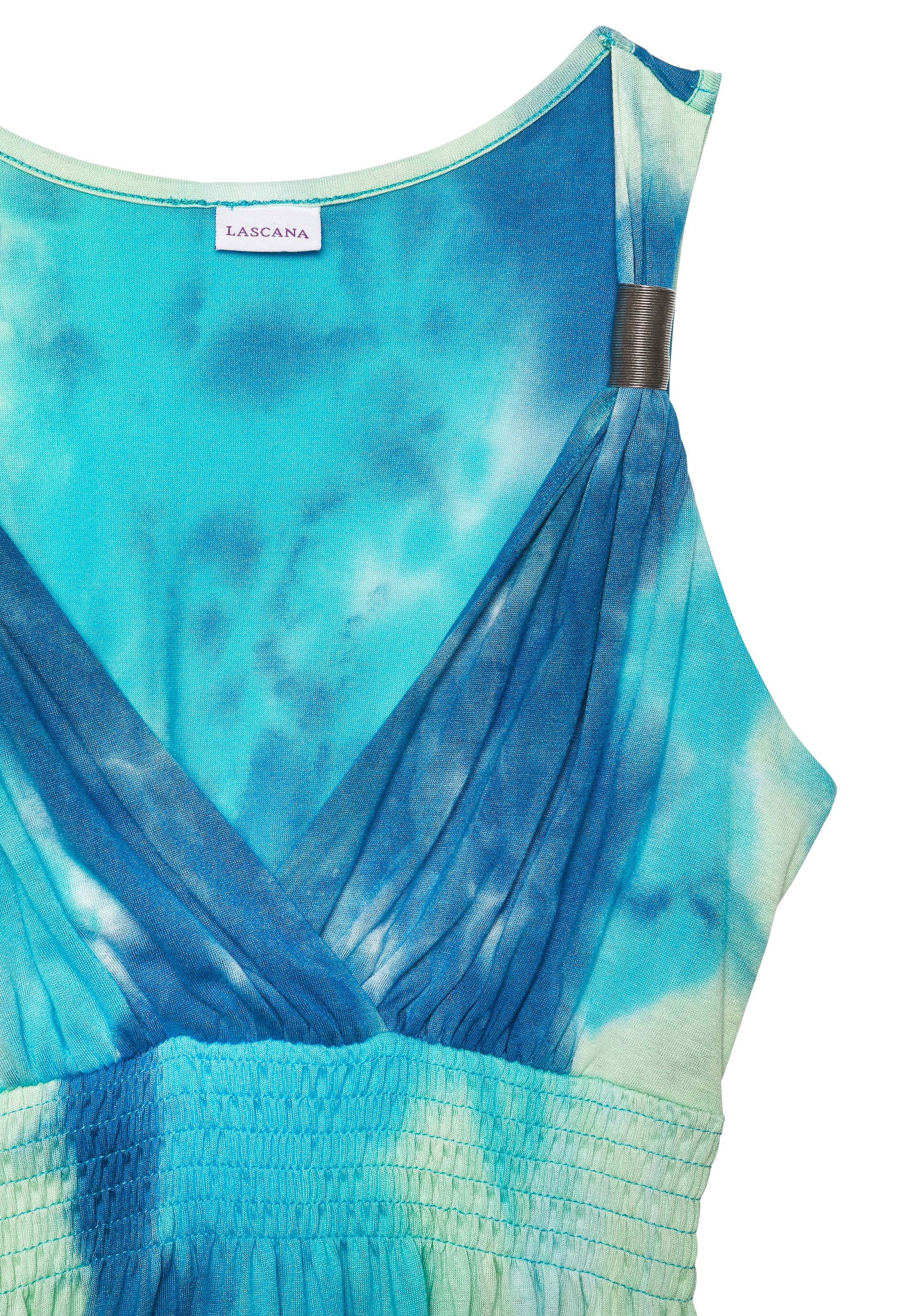 LASCANA Maxikleid, mit Batikdruck und verstellbarem Ausschitt, Sommerkleid, Strandkleid